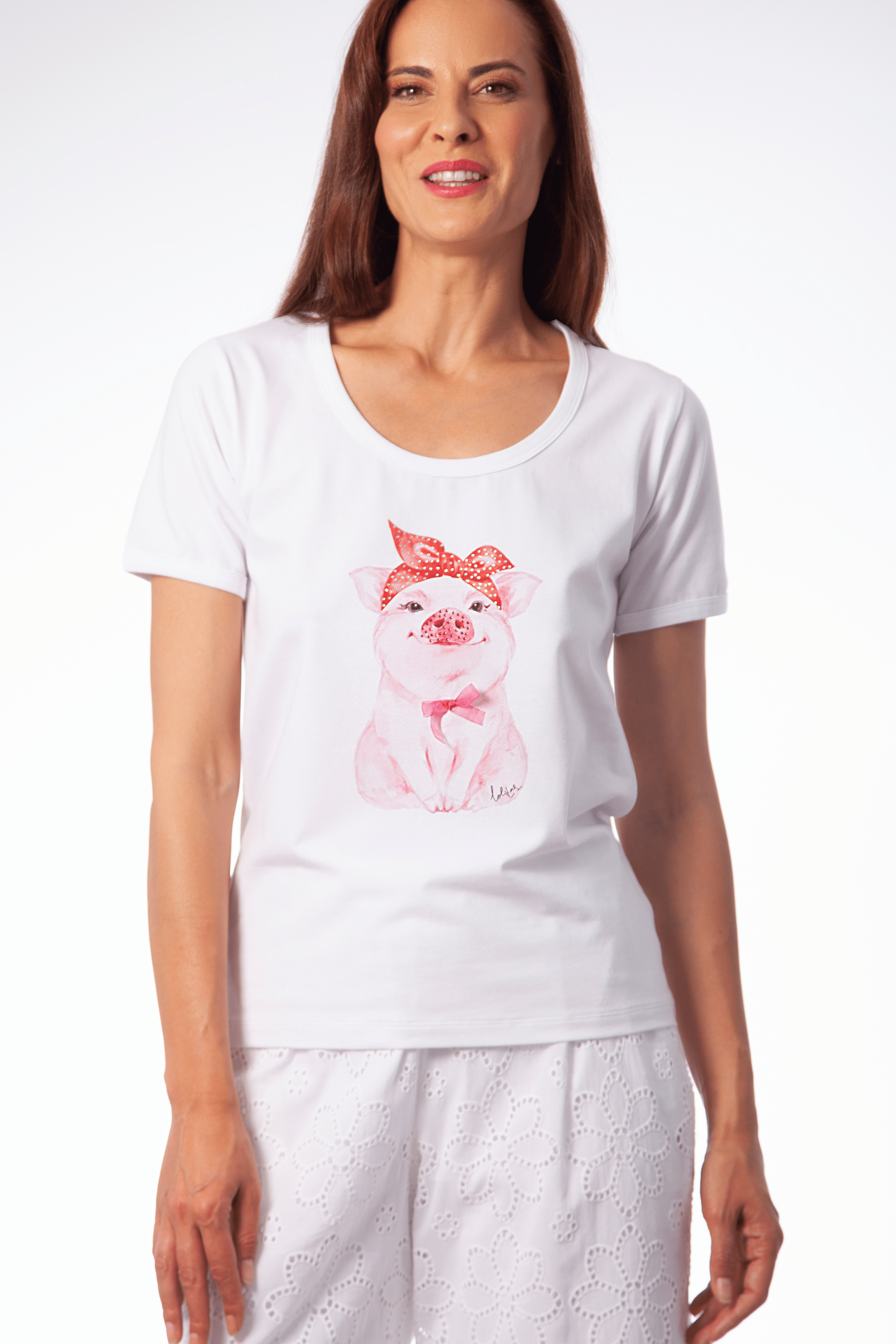 Camiseta blanca estampado cerdito manga corta Lolitas&L - lolitasyl.com