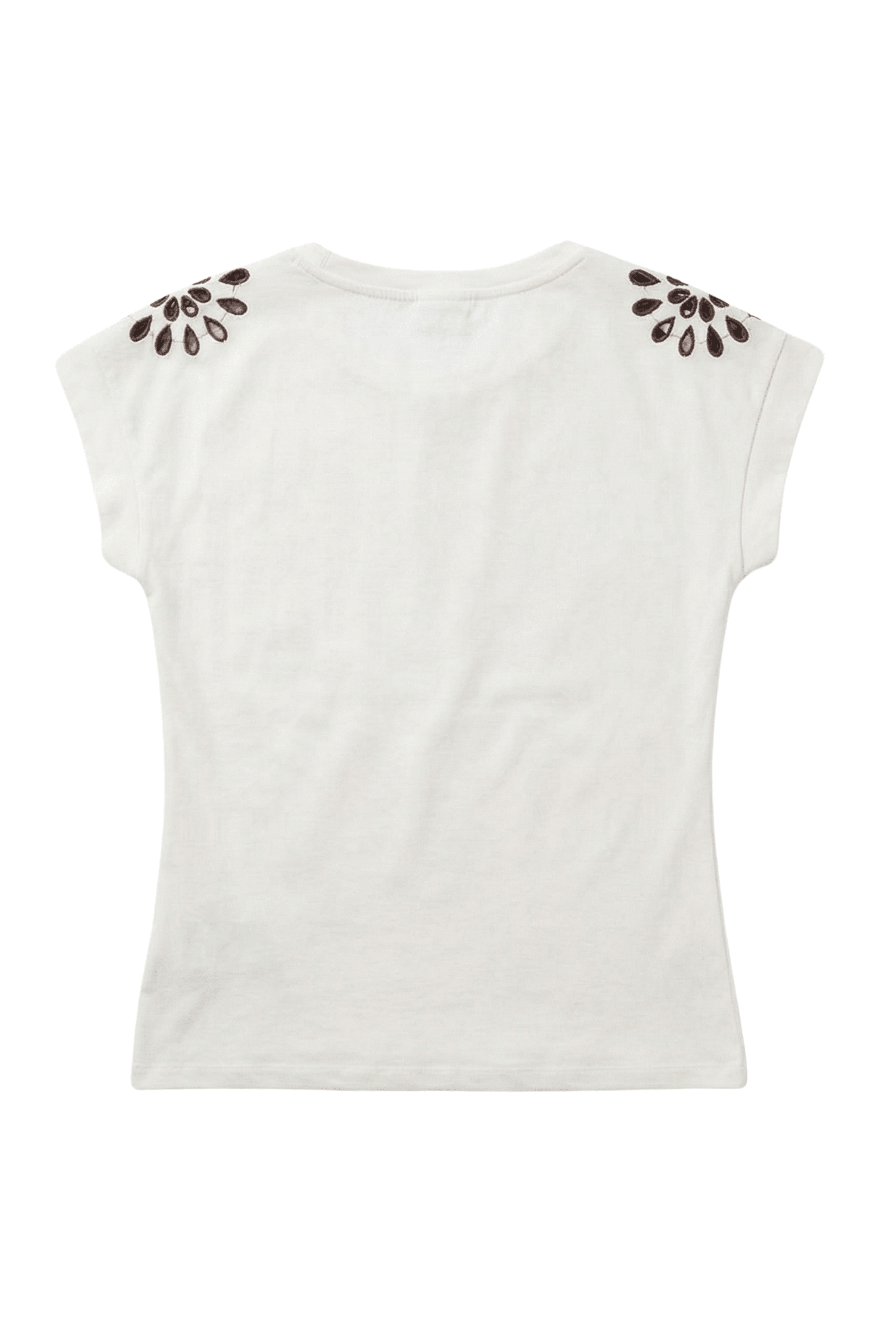 Camiseta blanca hombro bordado calado en contraste Lolitas&L - lolitasyl.com