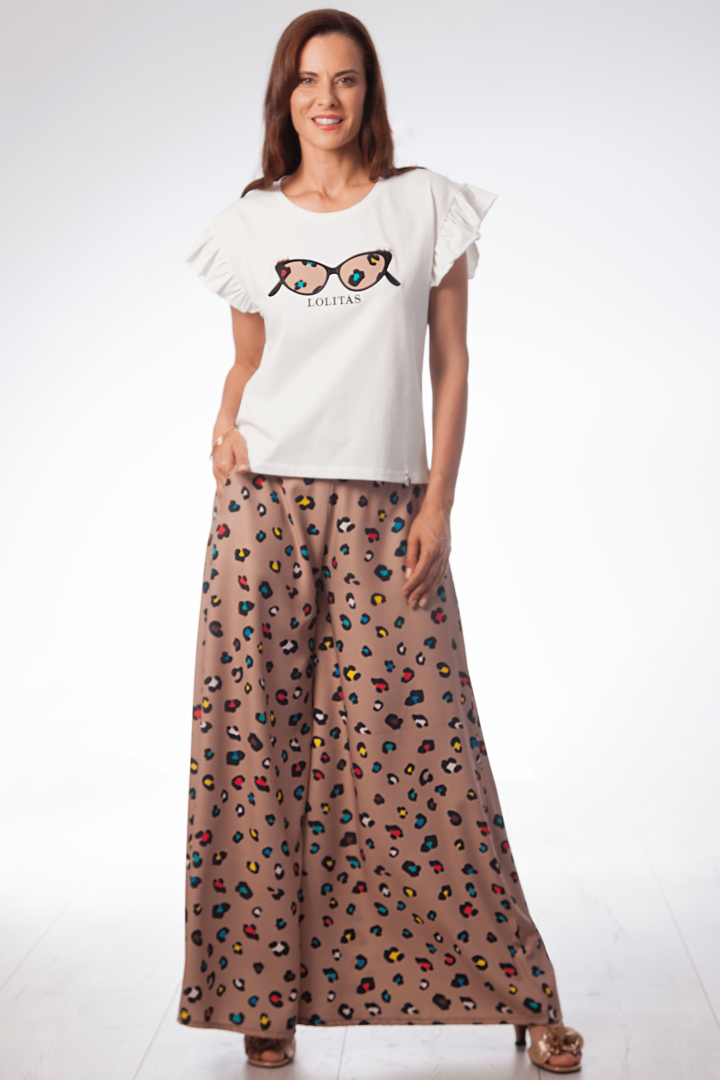 Camiseta blanca motivo bordado gafas animal print Lolitas&L - lolitasyl.com