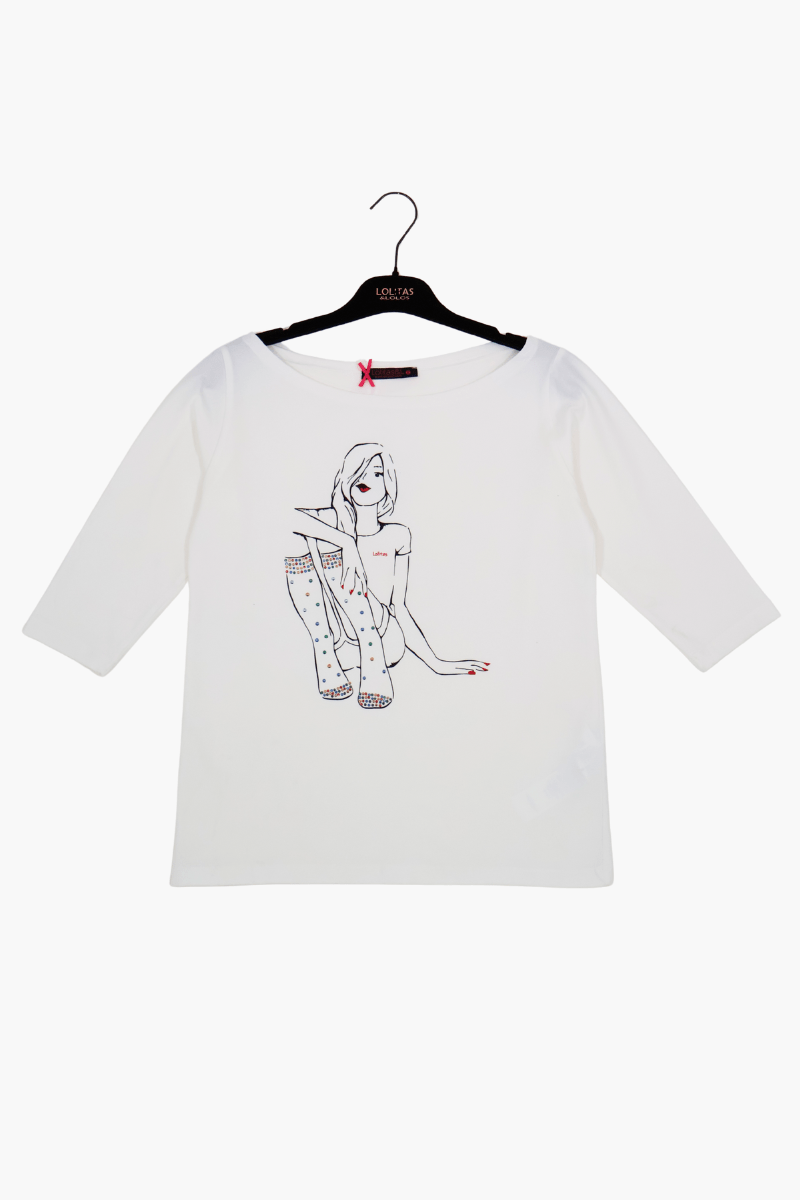 Camiseta blanca Preloved estampado silueta Lolitas&L - lolitasyl.com