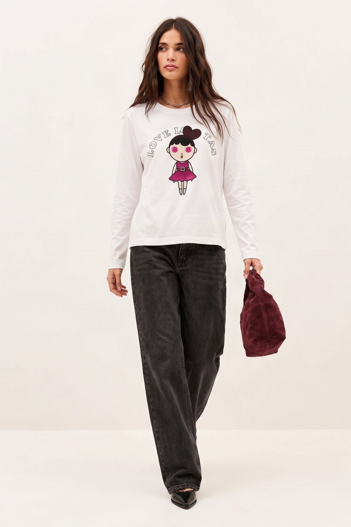 Camiseta Blanca de Manga Larga en Jersey de Algodón con Print Lolitas, Bordado y Aplicaciones – Lolitas&L