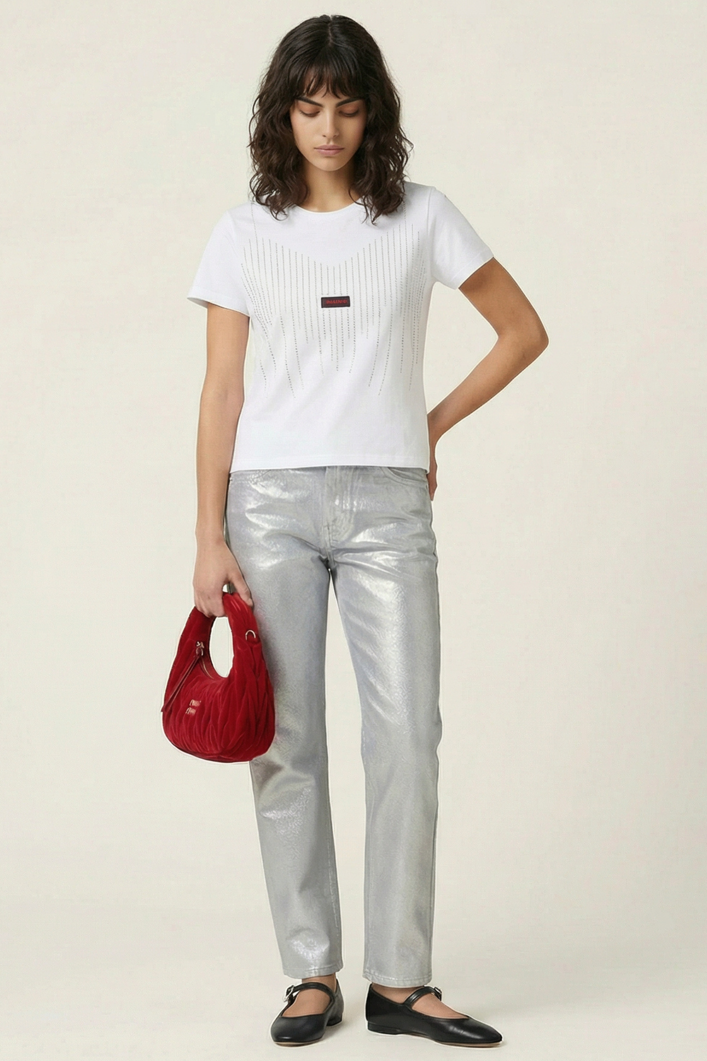 Camiseta blanca stras con logo Lolitas&L