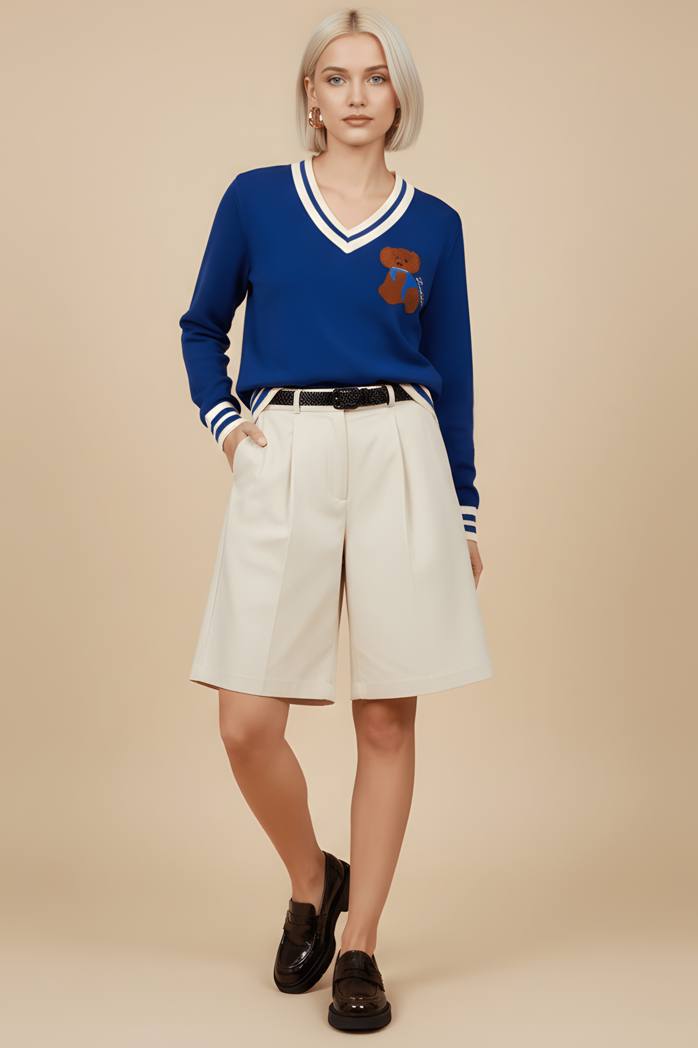 Camiseta de punto azul con elasticos y bordado osito Lolitas&L - lolitasyl.com