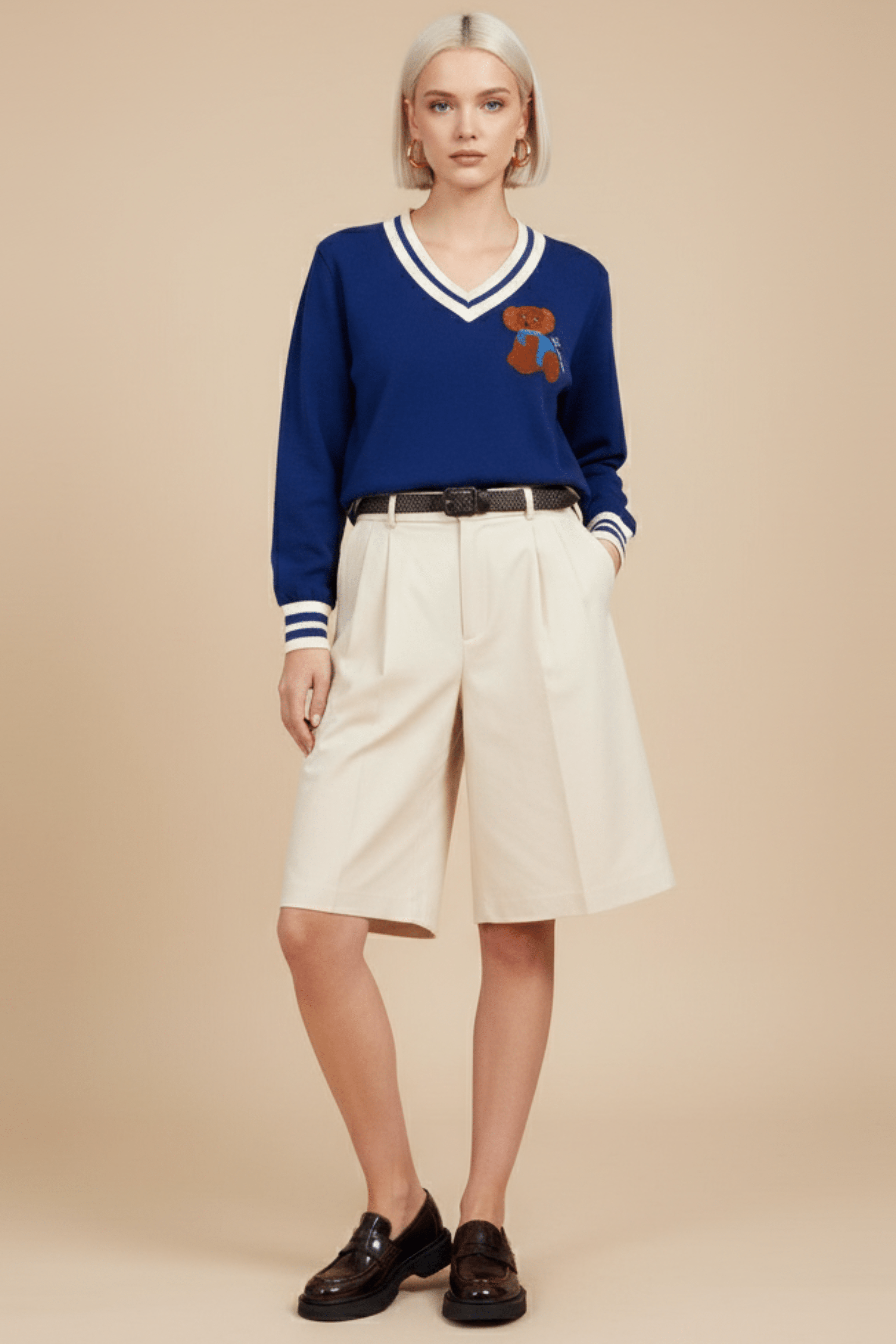 Camiseta de punto azul con elasticos y bordado osito Lolitas&L - lolitasyl.com