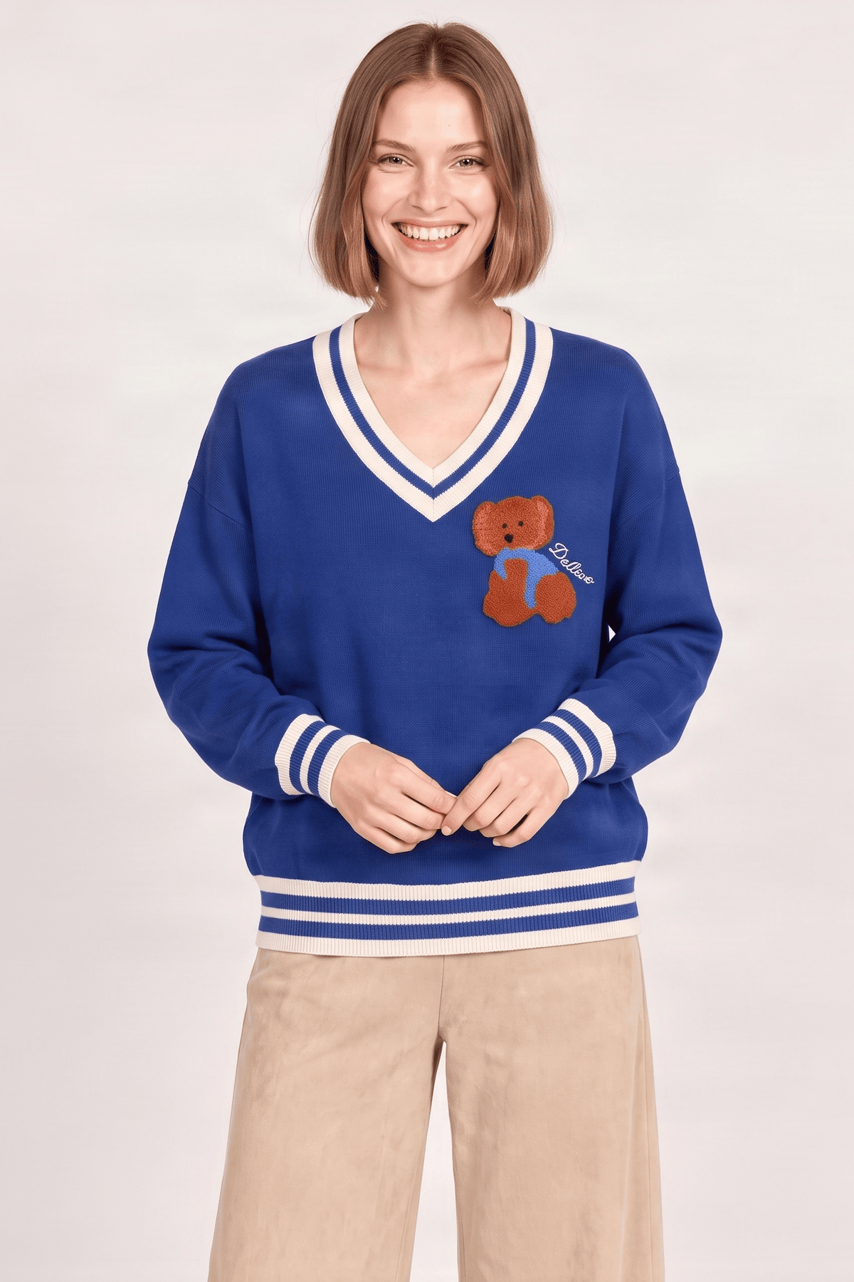 Camiseta de punto azul con elasticos y bordado osito Lolitas&L - lolitasyl.com