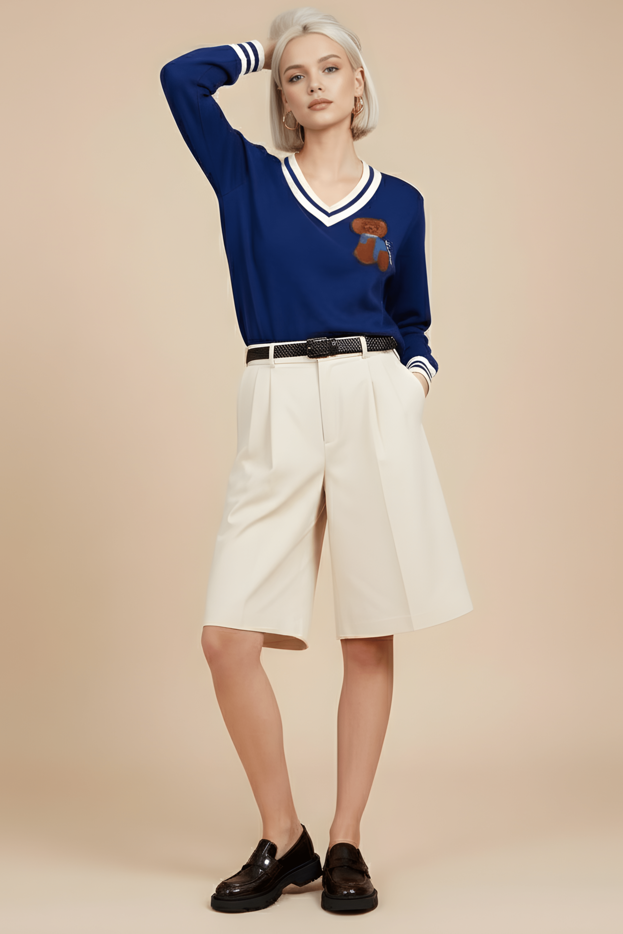 Camiseta de punto azul con elasticos y bordado osito Lolitas&L - lolitasyl.com