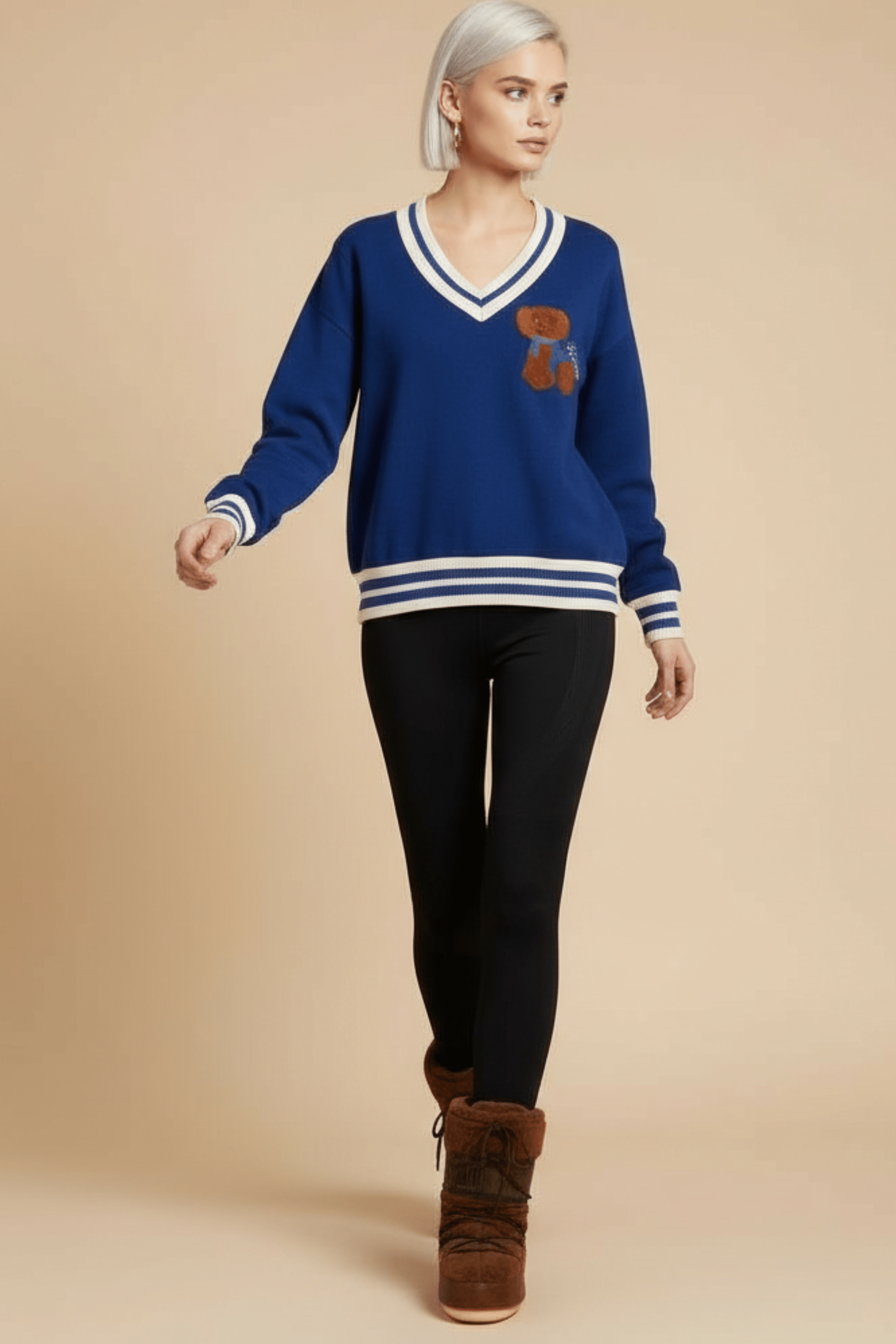 Camiseta de punto azul con elasticos y bordado osito Lolitas&L - lolitasyl.com