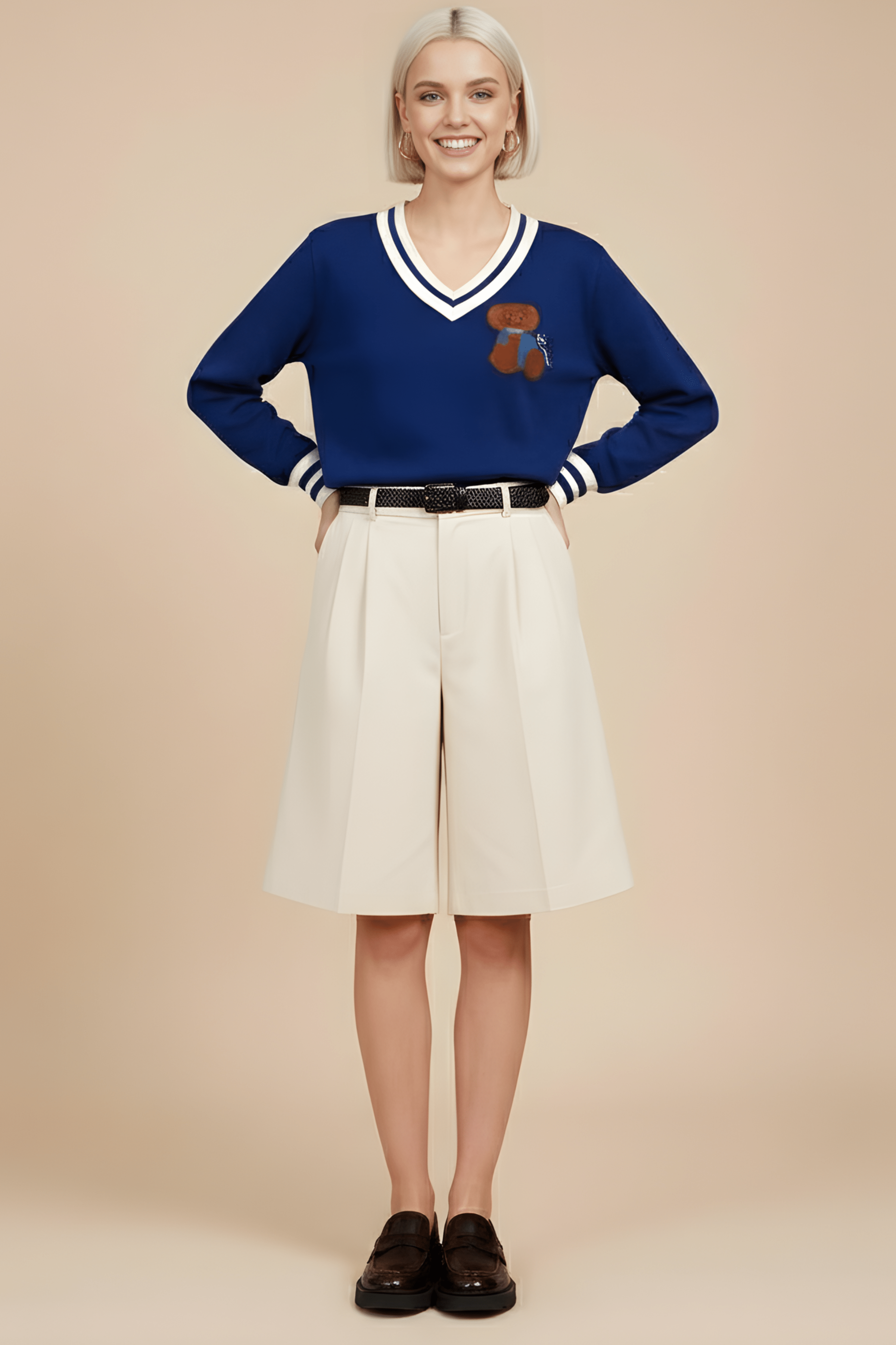 Camiseta de punto azul con elasticos y bordado osito Lolitas&L - lolitasyl.com