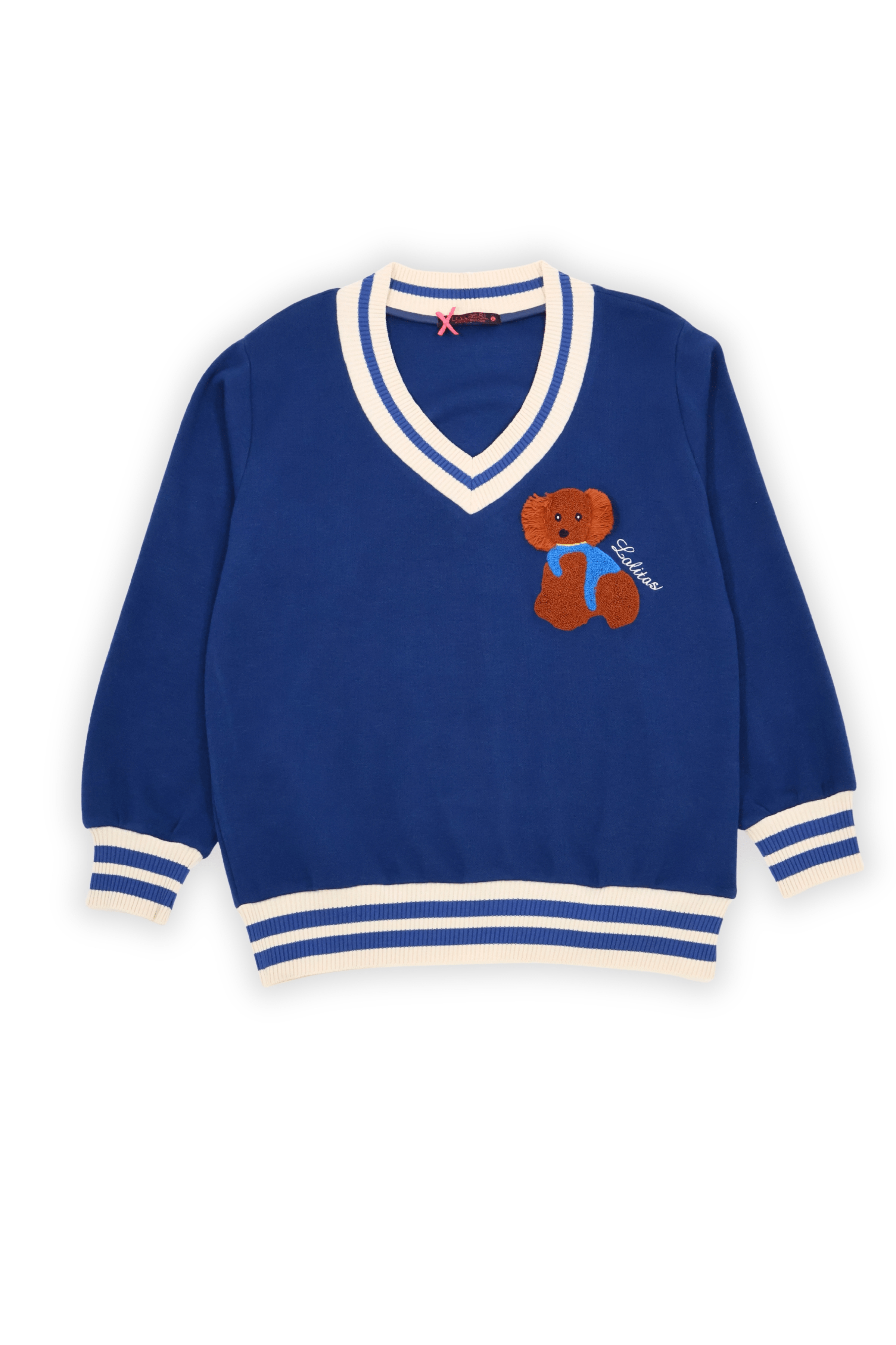 Camiseta de punto azul con elasticos y bordado osito Lolitas&L - lolitasyl.com