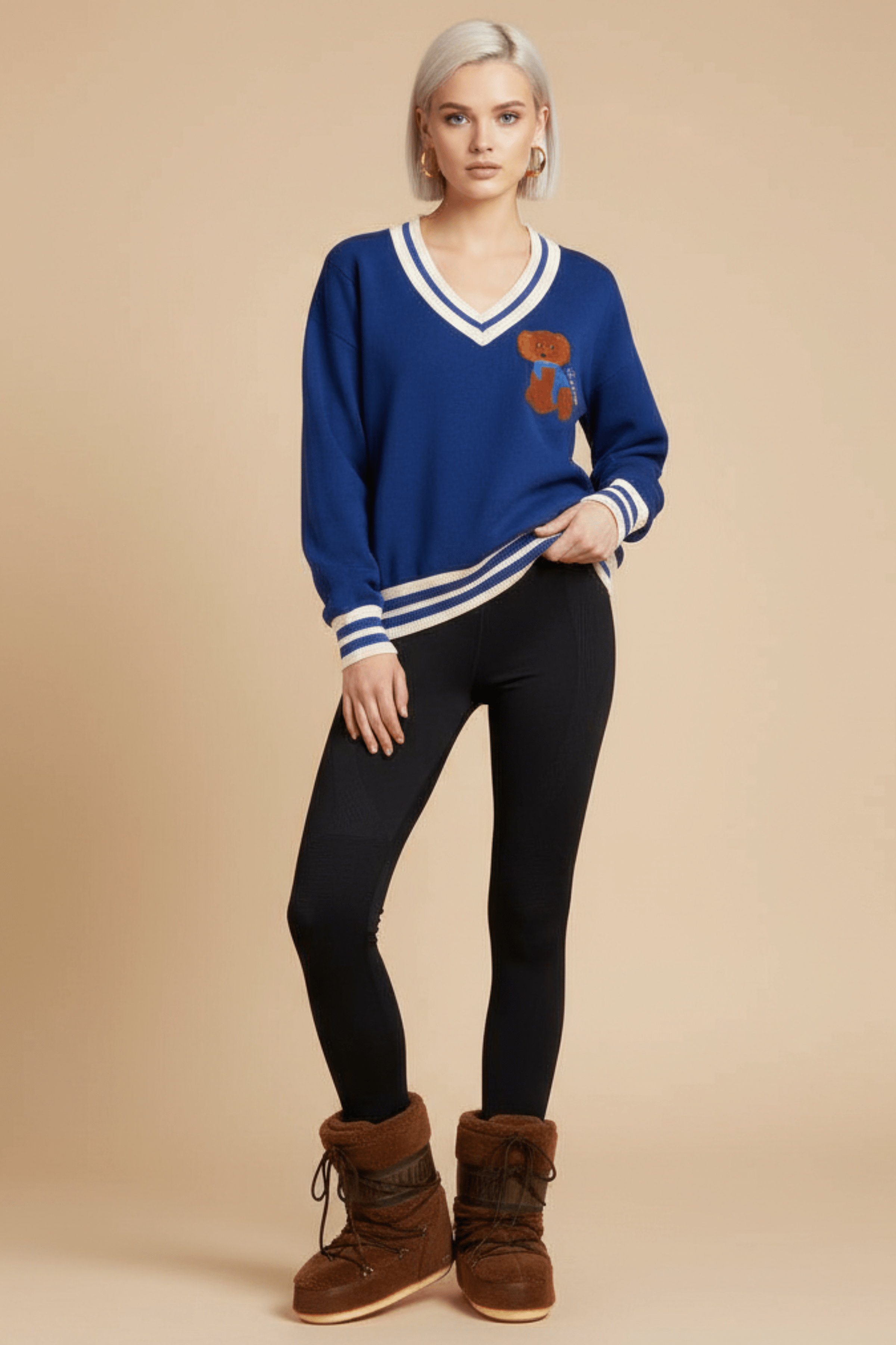 Camiseta de punto azul con elasticos y bordado osito Lolitas&L - lolitasyl.com