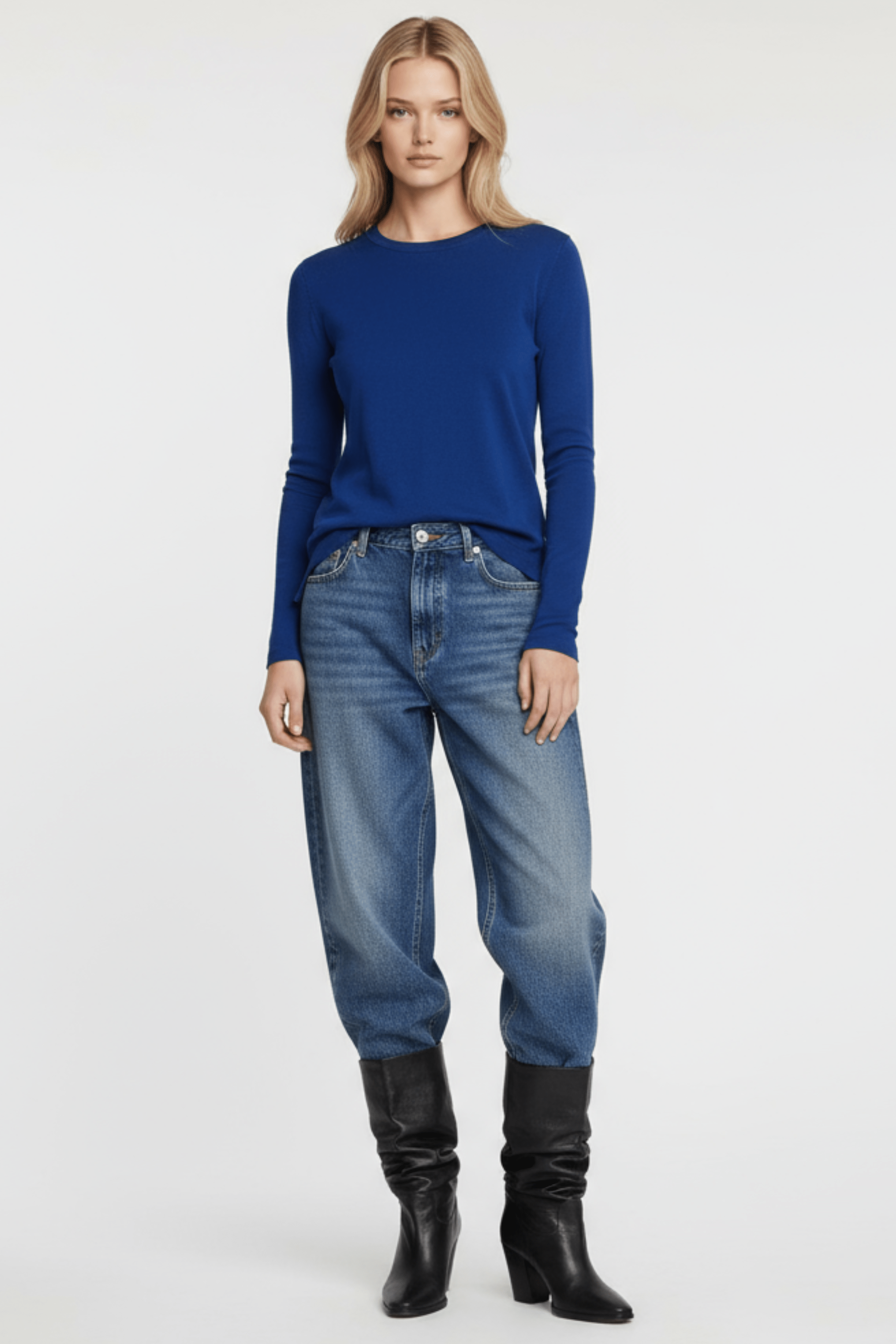 Camiseta de punto azul volante en la espalda Lolitas&L - lolitasyl.com