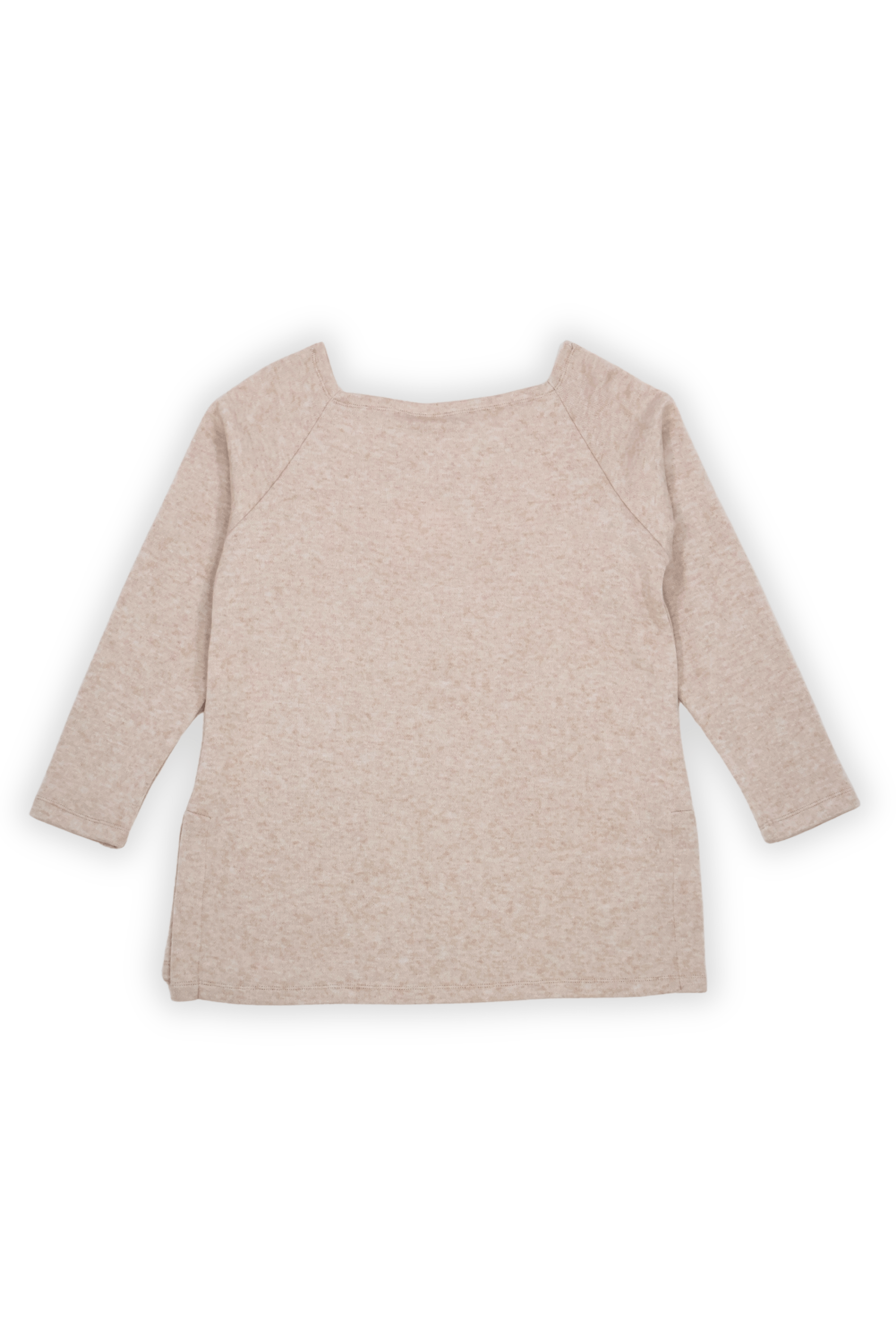 Camiseta de punto beige con bolsito de antelina flecos Lolitas&L - lolitasyl.com