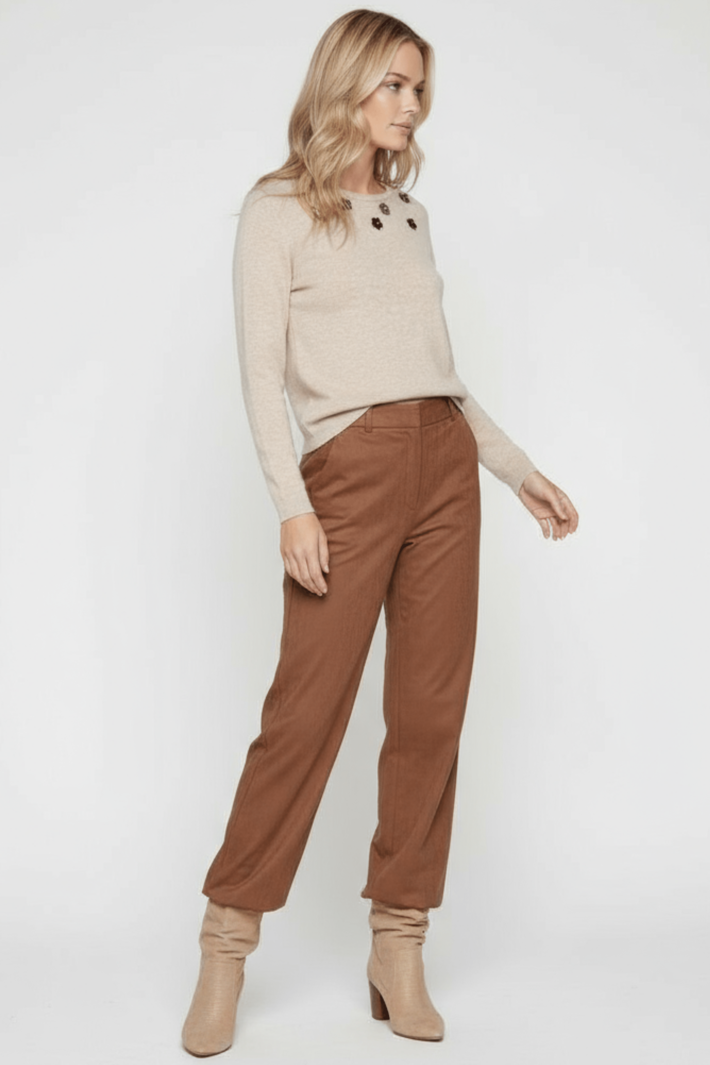 Camiseta de punto beige con flores antelina multicolor Lolitas&L - lolitasyl.com