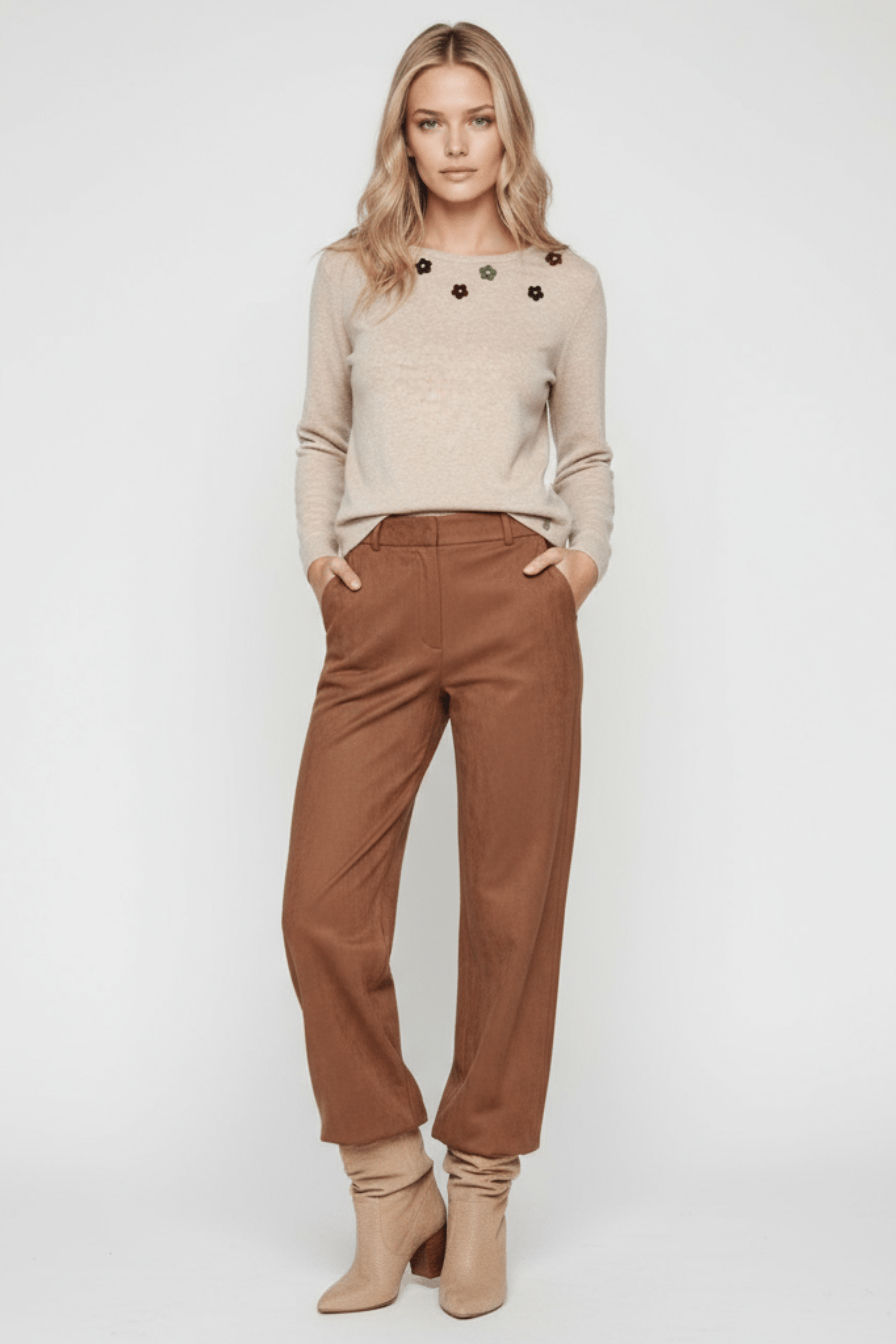 Camiseta de punto beige con flores antelina multicolor Lolitas&L - lolitasyl.com