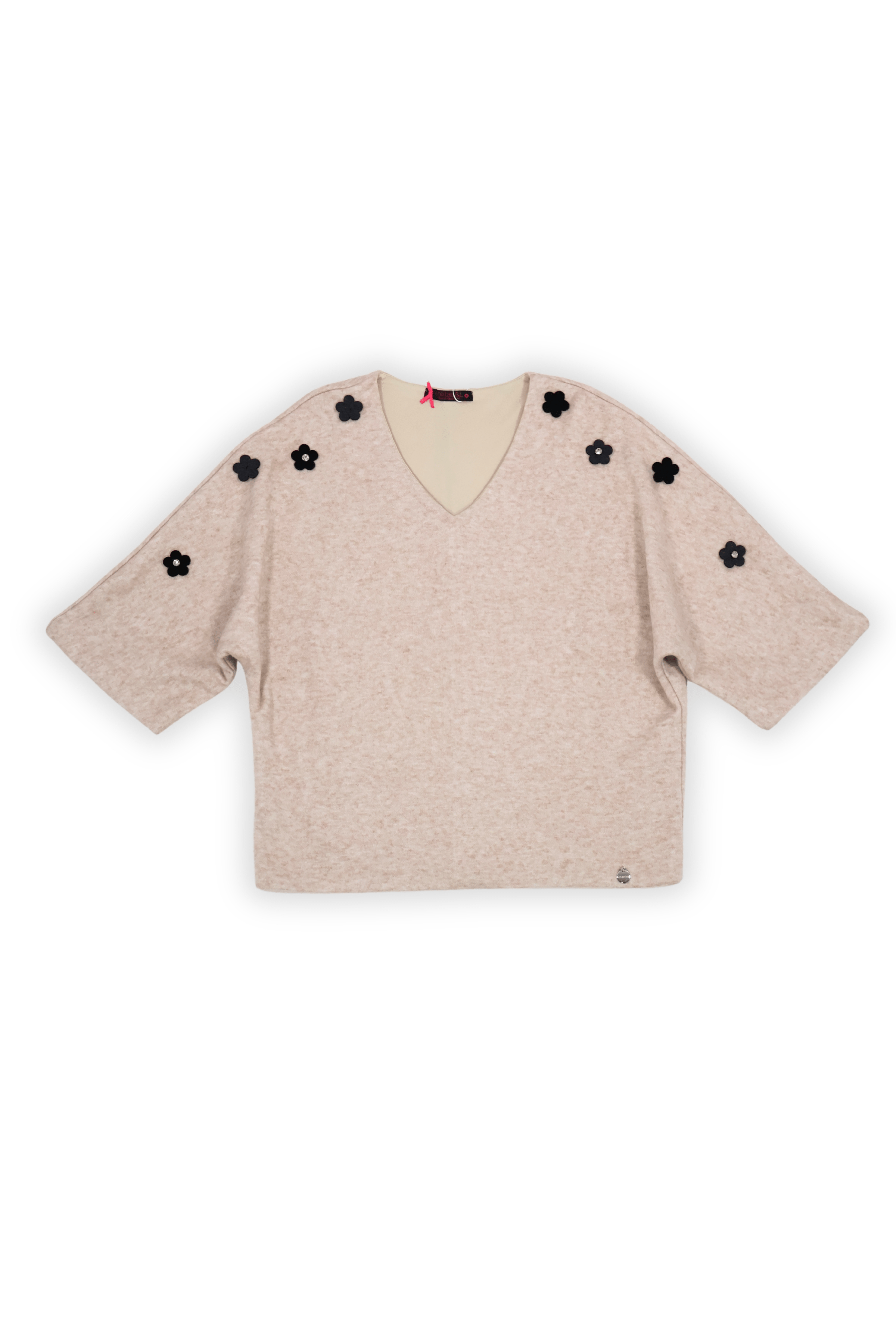 Camiseta de punto beige murcielago con flores antelina Lolitas&L - lolitasyl.com