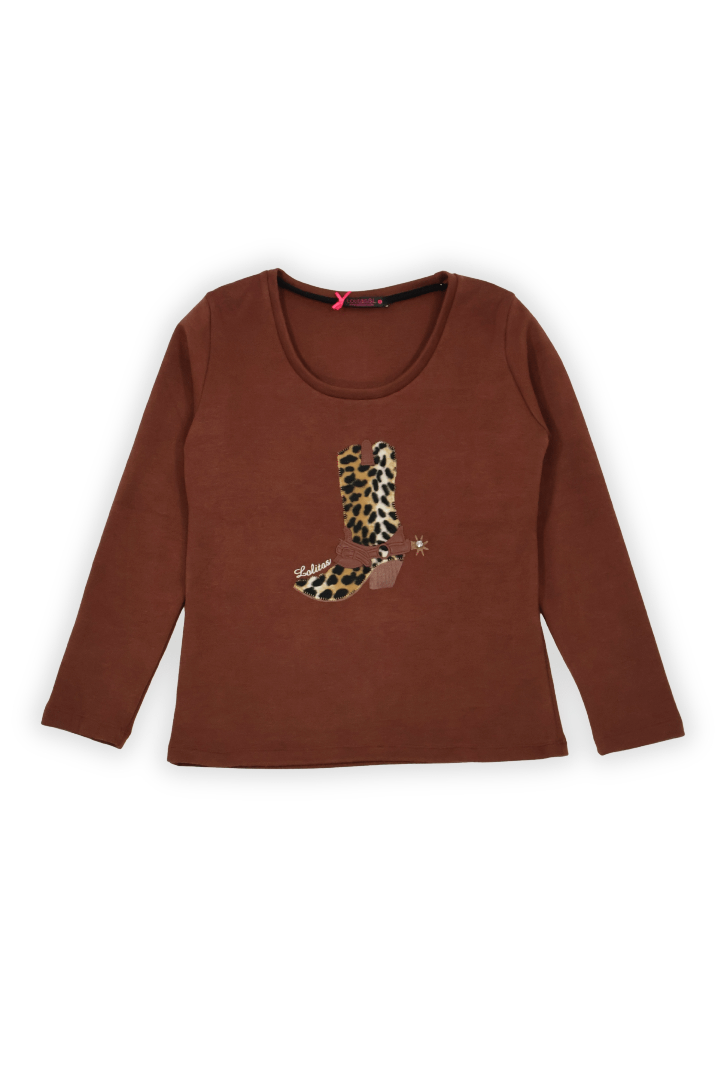Camiseta de punto marron con bota cowboy animal Lolitas&L - lolitasyl.com