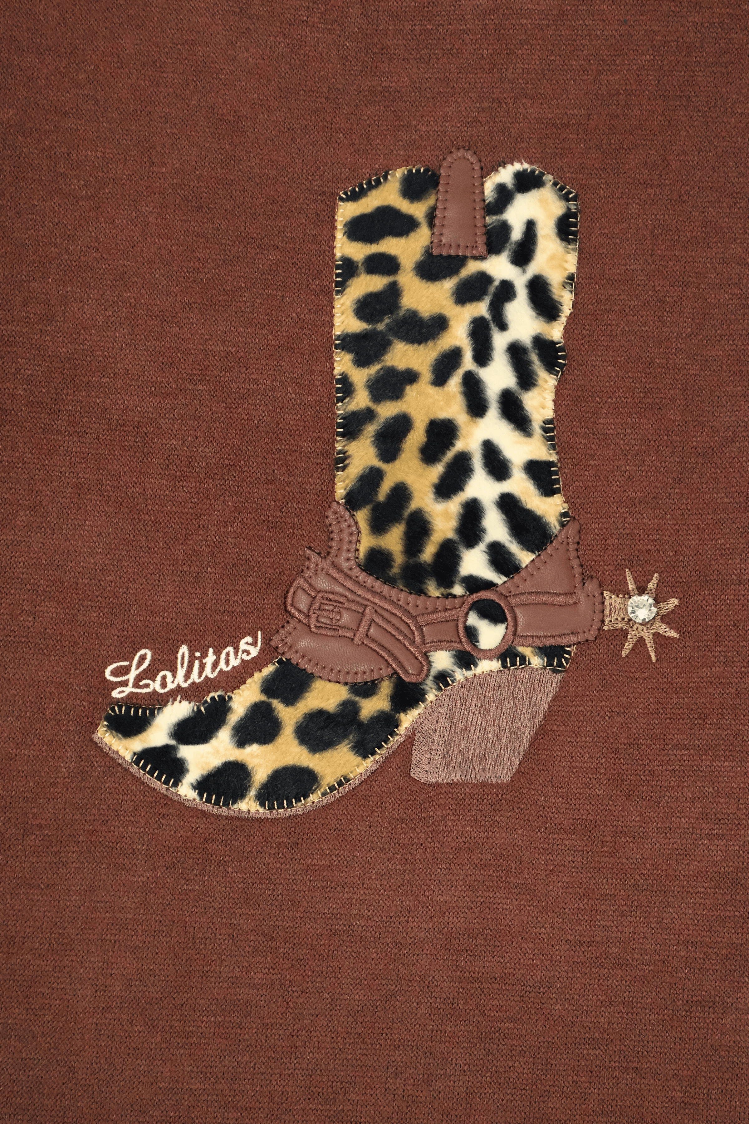 Camiseta de punto marron con bota cowboy animal Lolitas&L - lolitasyl.com