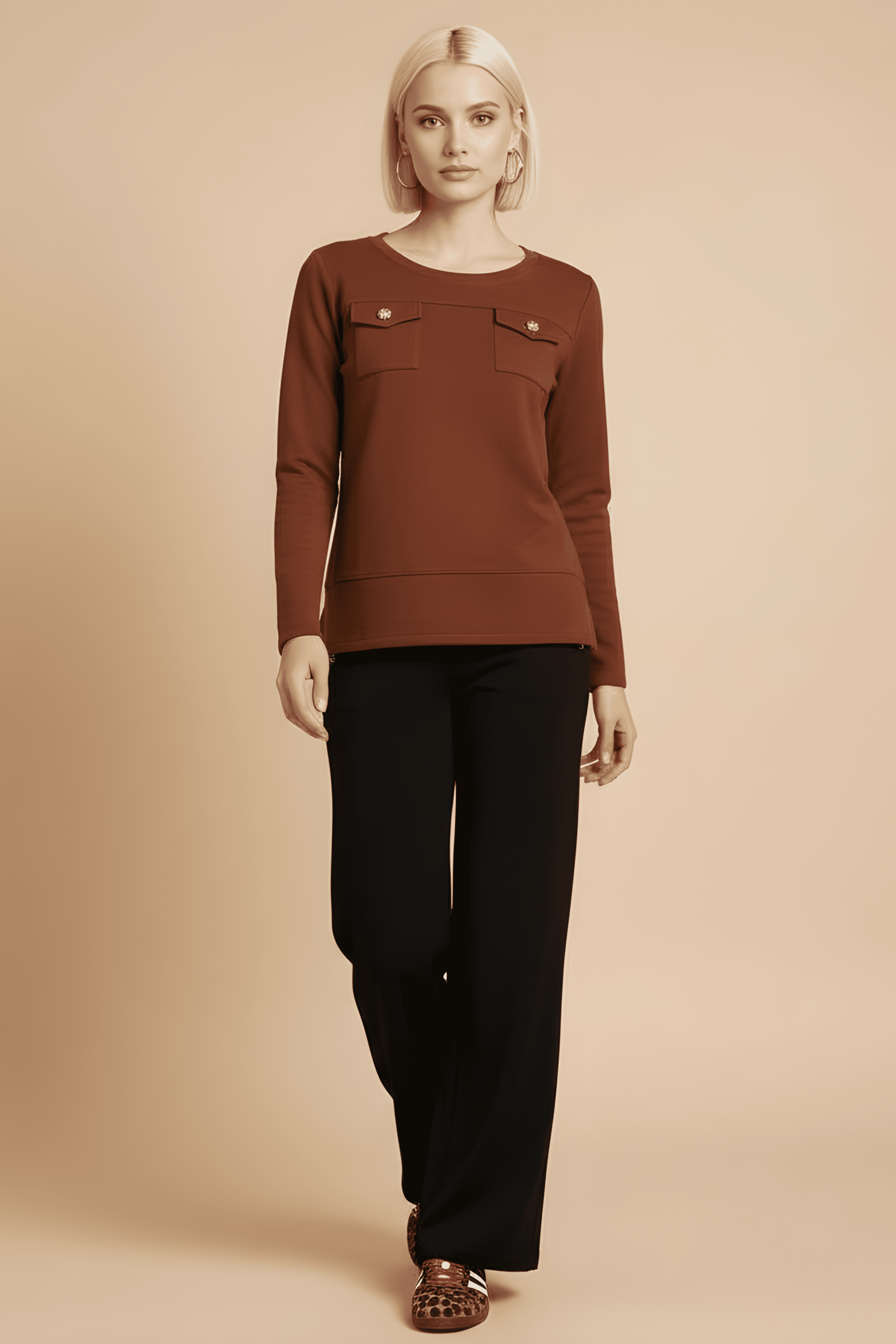 Camiseta de punto marron con botones dorados Lolitas&L - lolitasyl.com