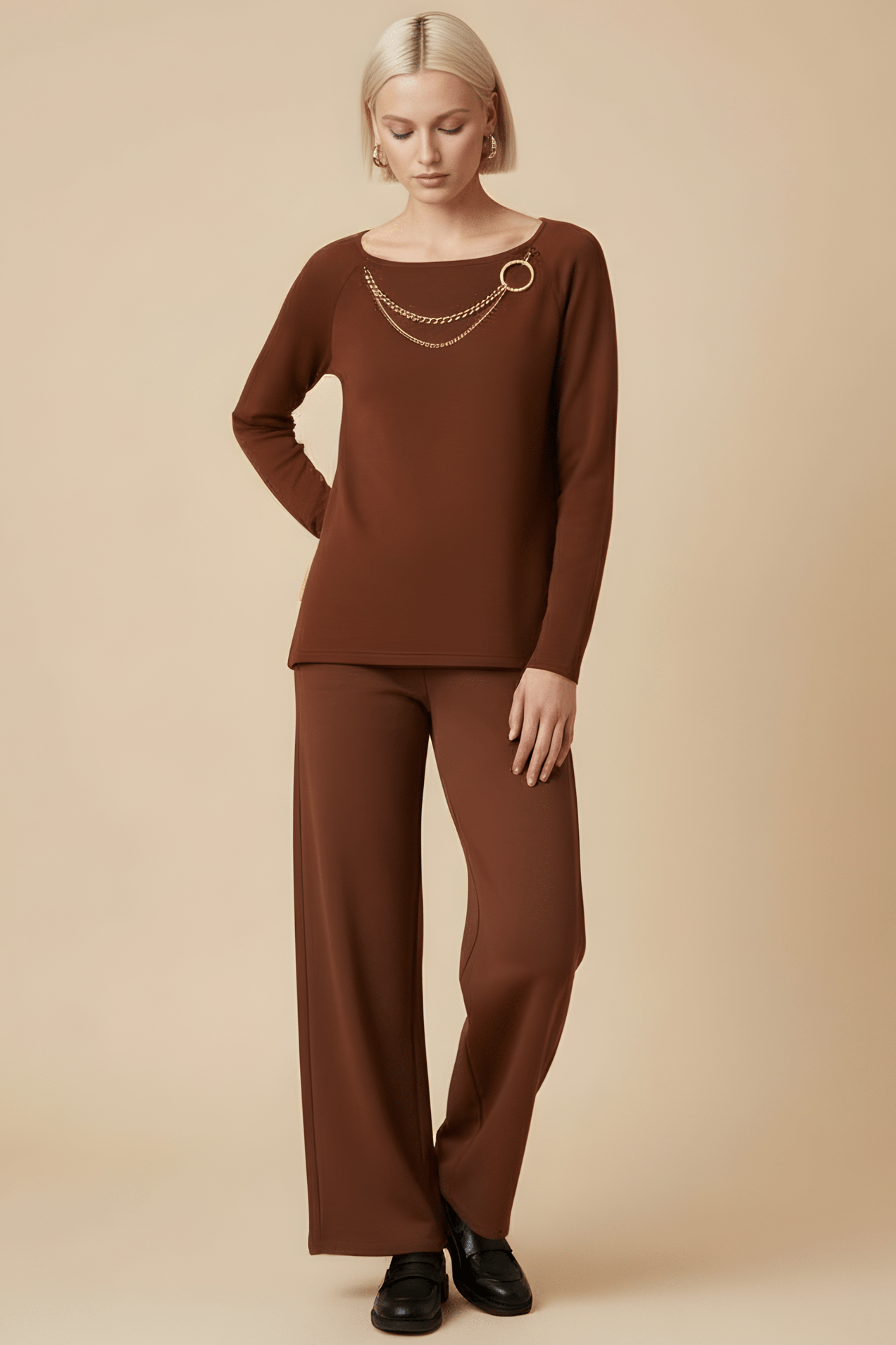 Camiseta de punto marron raglan con collar Lolitas&L - lolitasyl.com