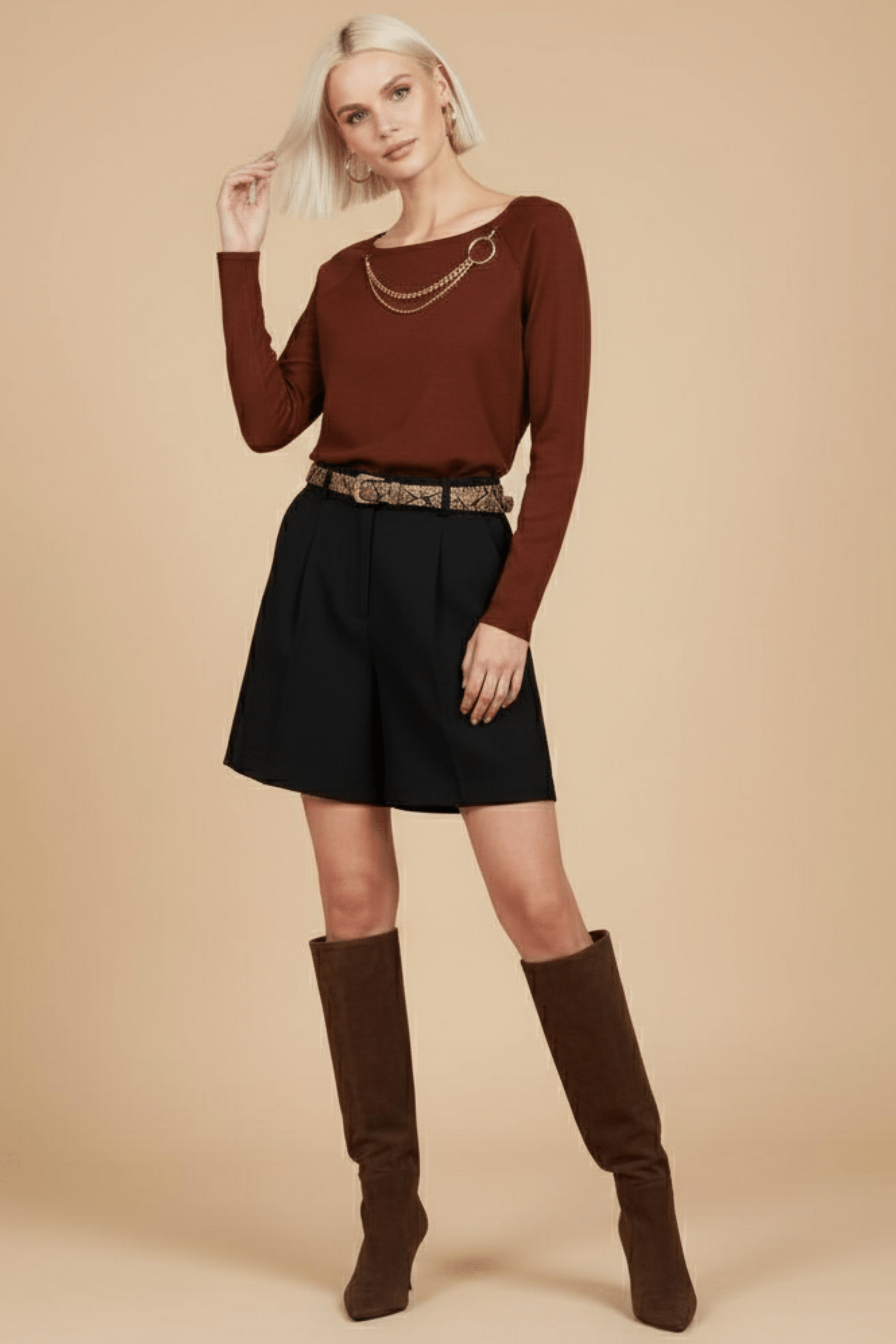 Camiseta de punto marron raglan con collar Lolitas&L - lolitasyl.com