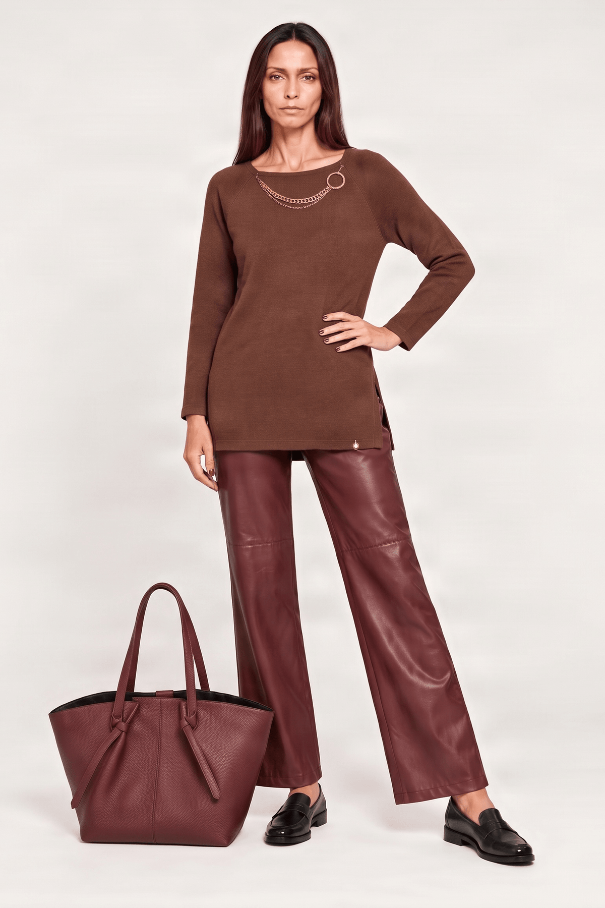 Camiseta de punto marron raglan con collar Lolitas&L - lolitasyl.com