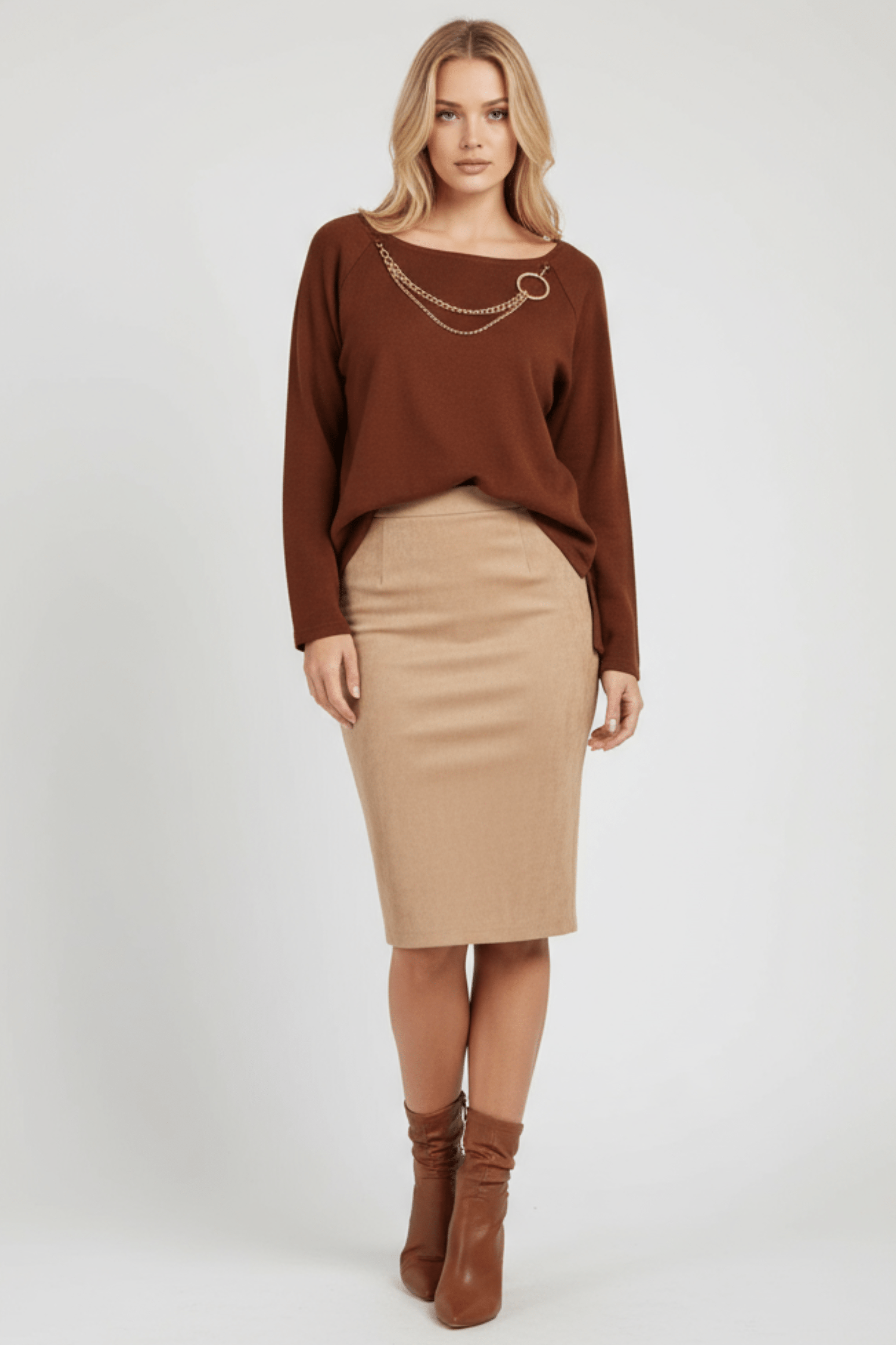 Camiseta de punto marron raglan con collar Lolitas&L - lolitasyl.com