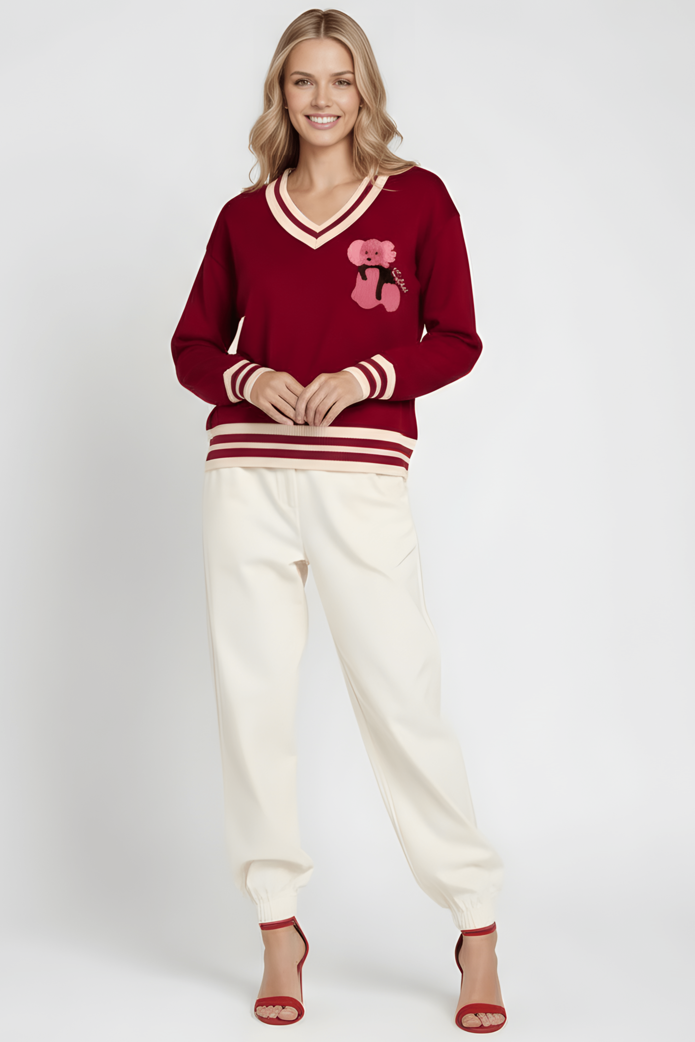 Camiseta de punto roja con elasticos y bordado osito Lolitas&L - lolitasyl.com