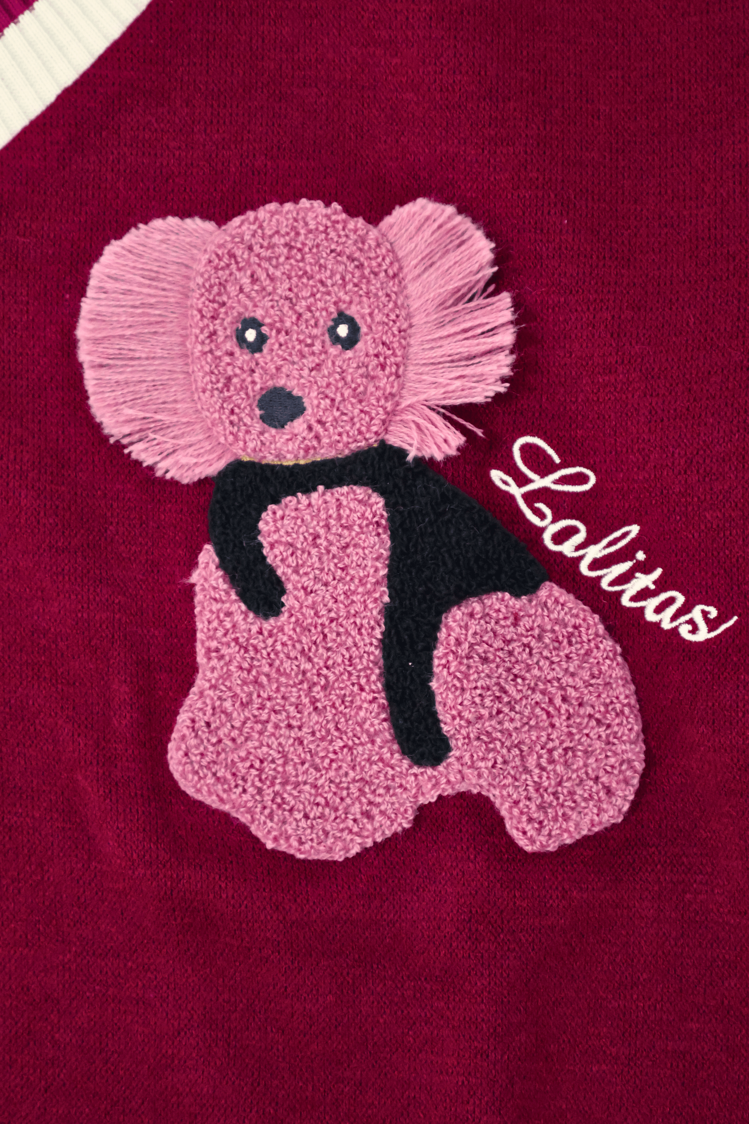 Camiseta de punto roja con elasticos y bordado osito Lolitas&L - lolitasyl.com