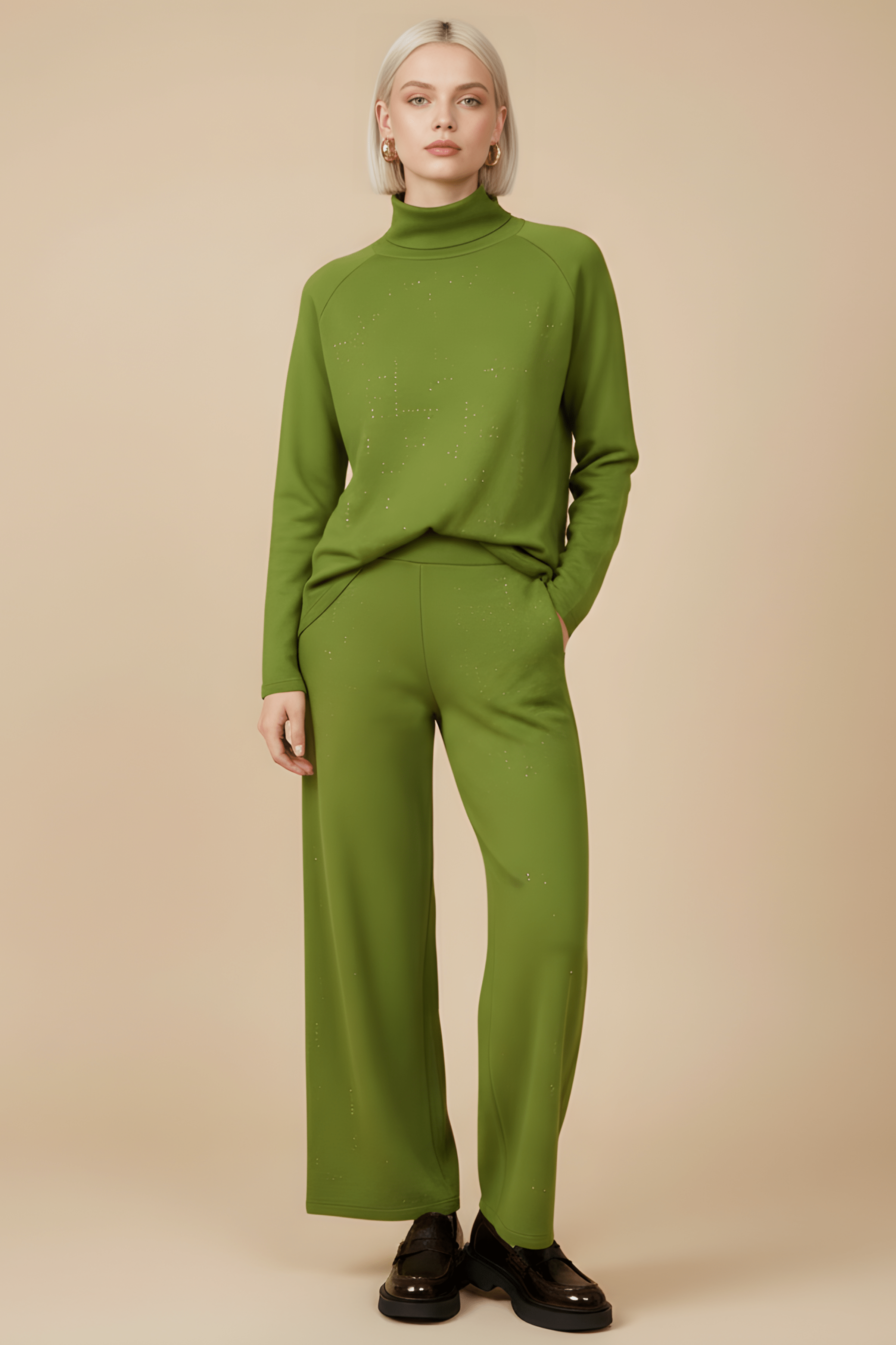 Camiseta de punto verde cuello alto con strass Lolitas&L - lolitasyl.com