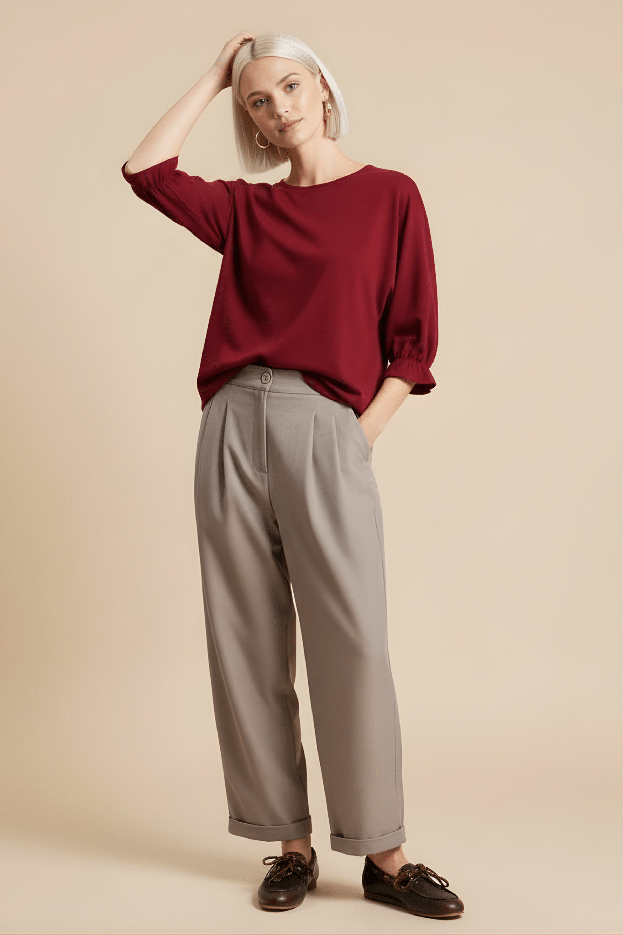 Camiseta granate de punto manga con goma Lolitas&L - lolitasyl.com