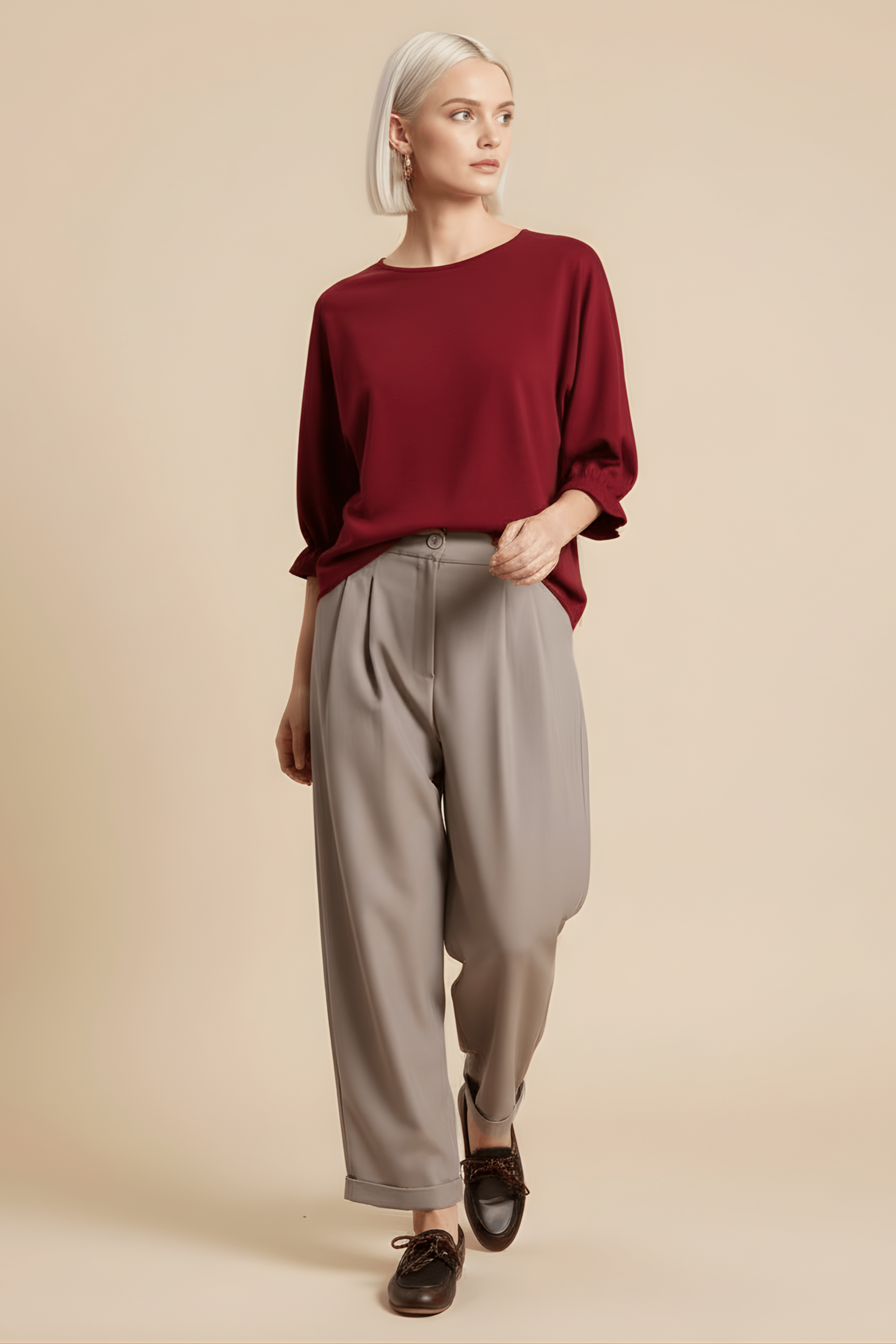 Camiseta granate de punto manga con goma Lolitas&L - lolitasyl.com