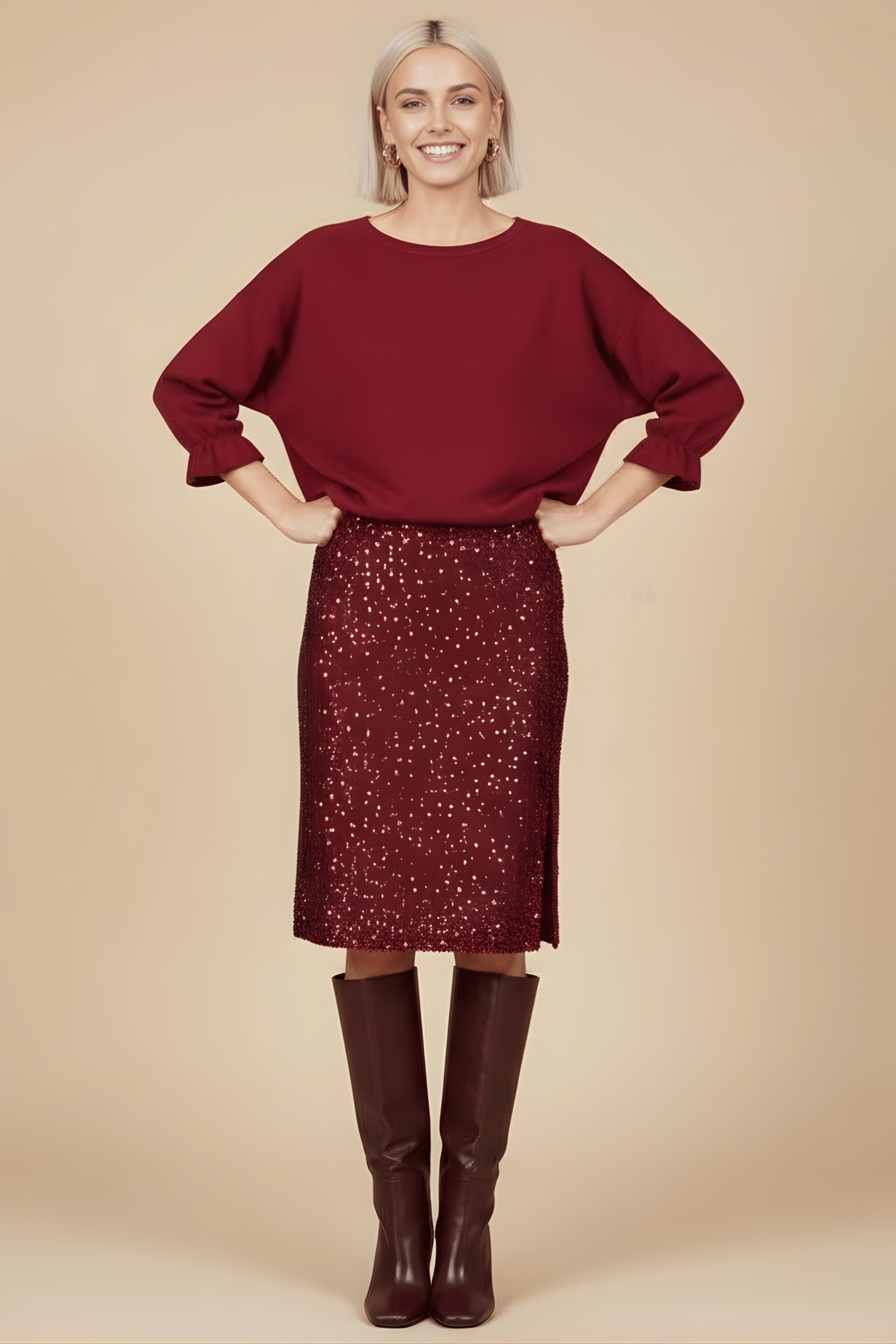 Camiseta granate de punto manga con goma Lolitas&L - lolitasyl.com