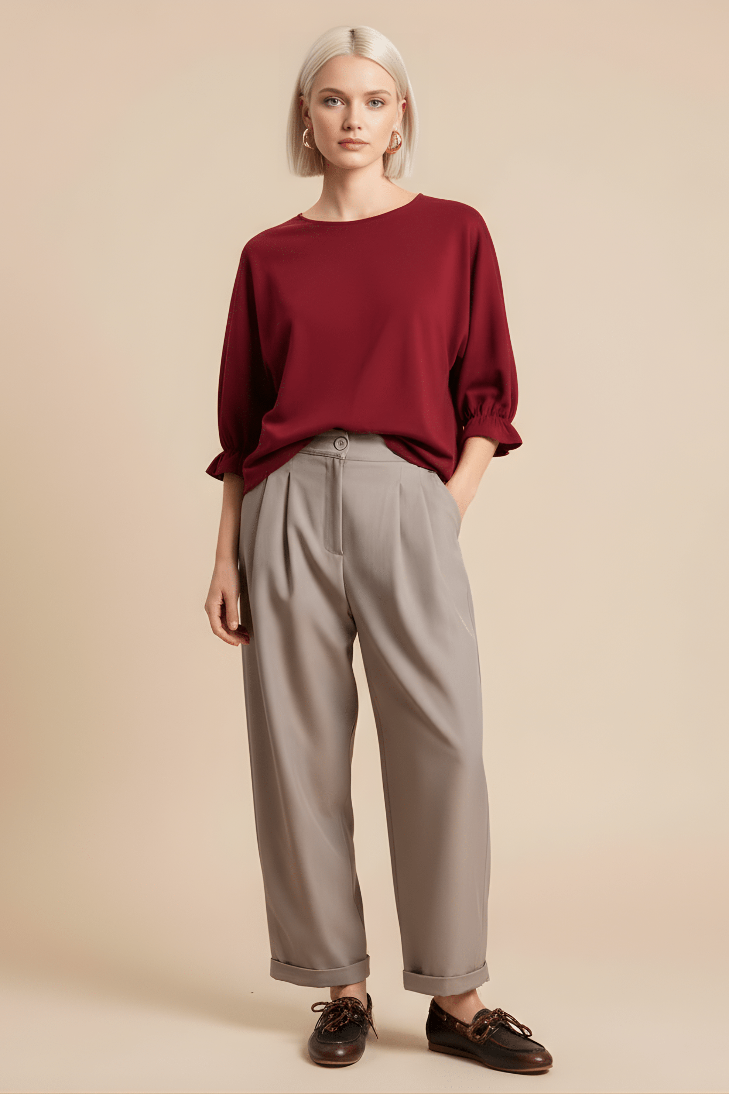 Camiseta granate de punto manga con goma Lolitas&L - lolitasyl.com