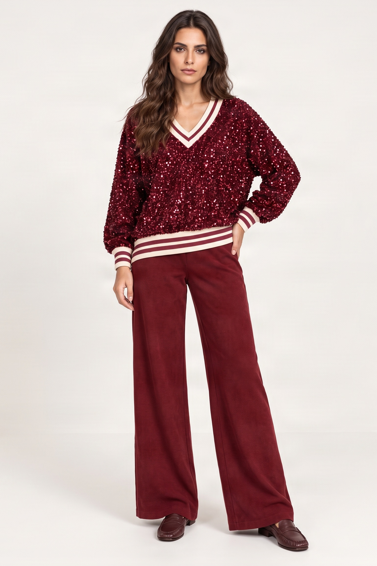 Camiseta granate lentejuelas con elasticos Lolitas&L