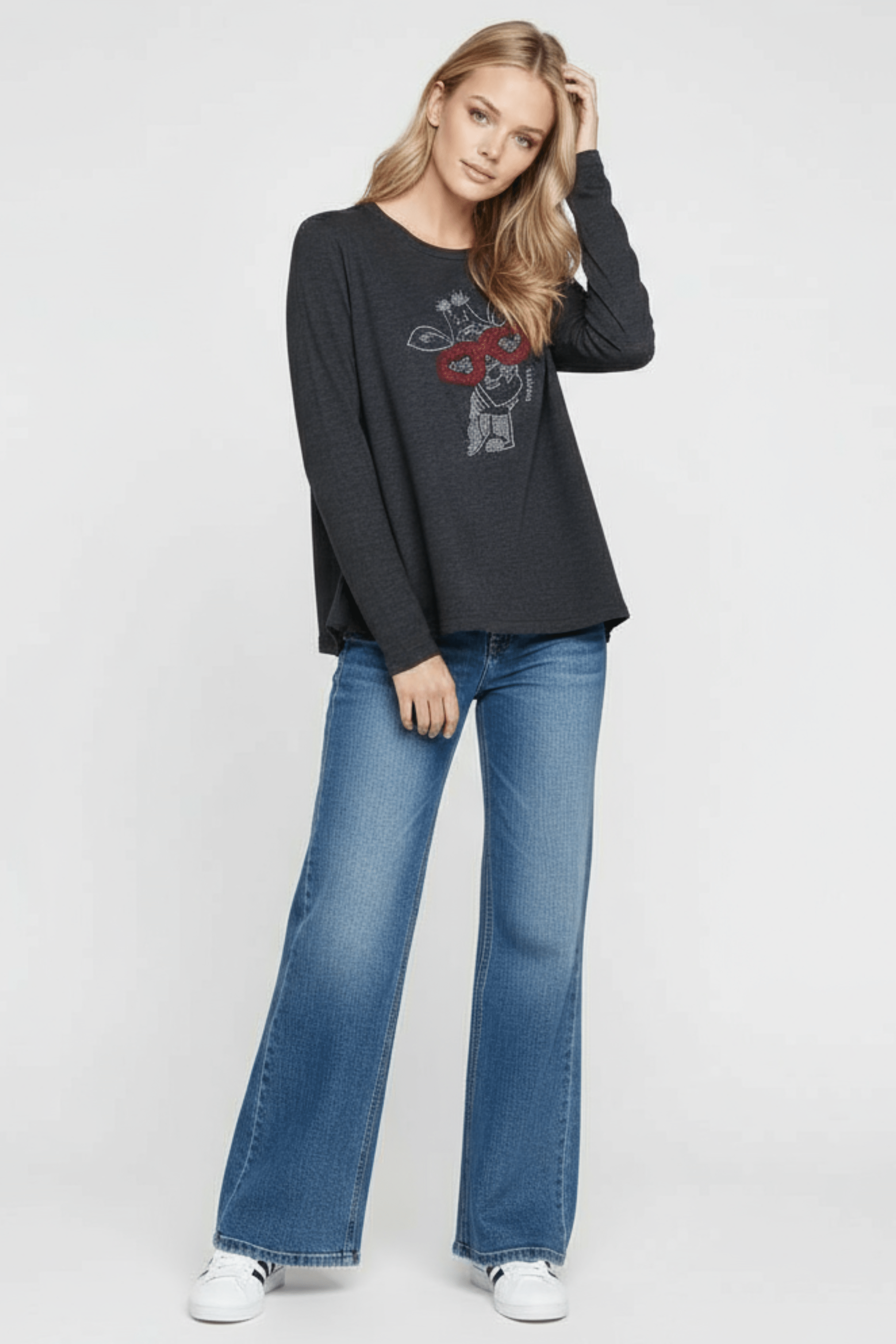 Camiseta gris antracita con girafa strass de manga larga Lolitas&L - lolitasyl.com