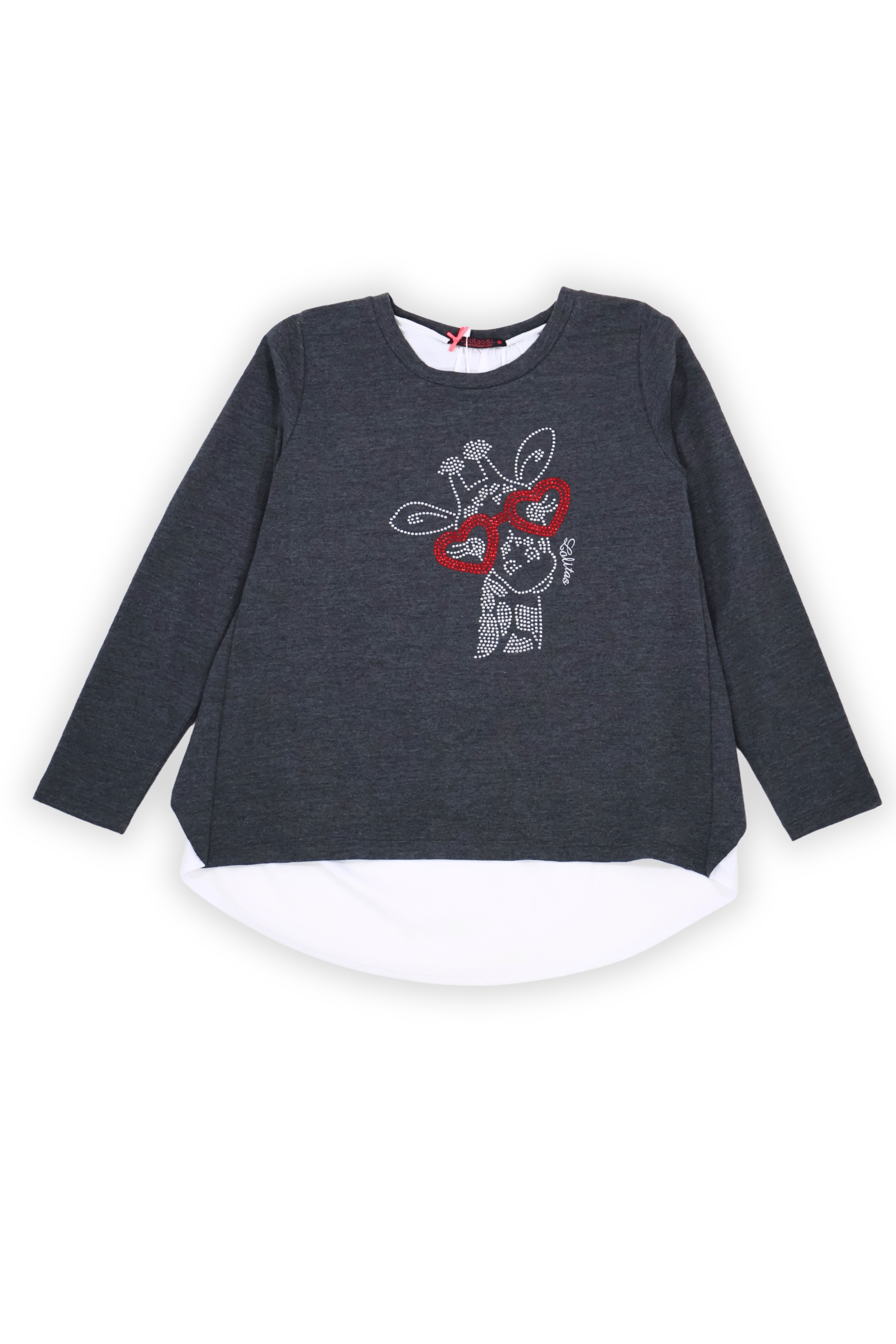 Camiseta gris antracita con girafa strass de manga larga Lolitas&L - lolitasyl.com
