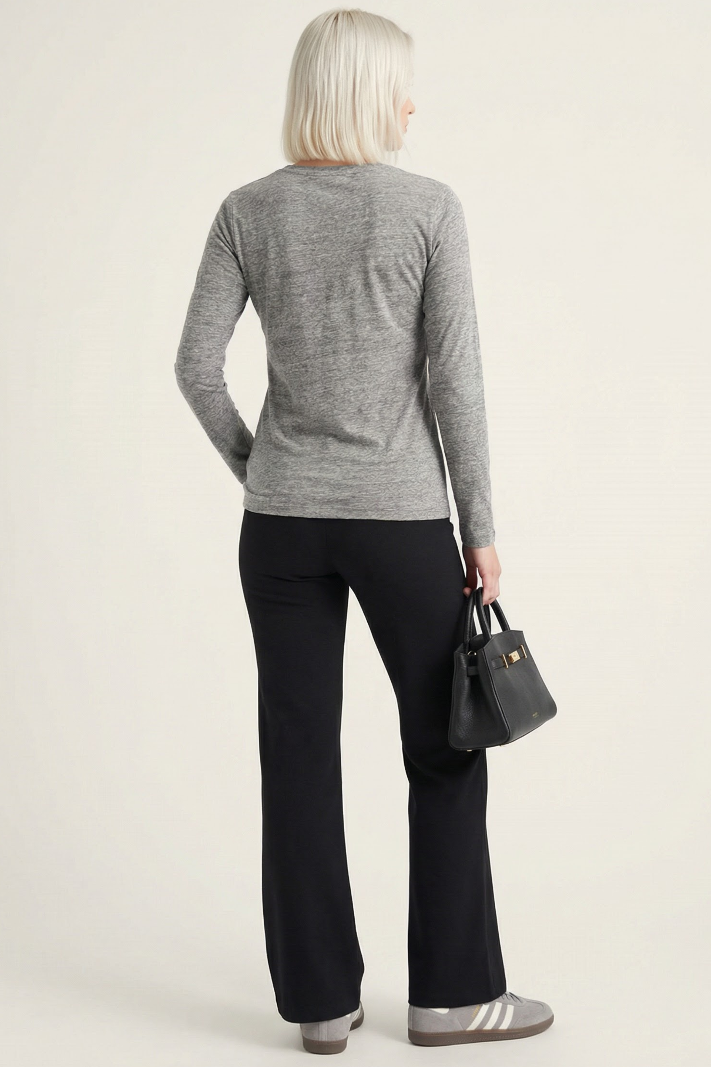 Camiseta gris basica con escote pico y manga larga Lolitas&L