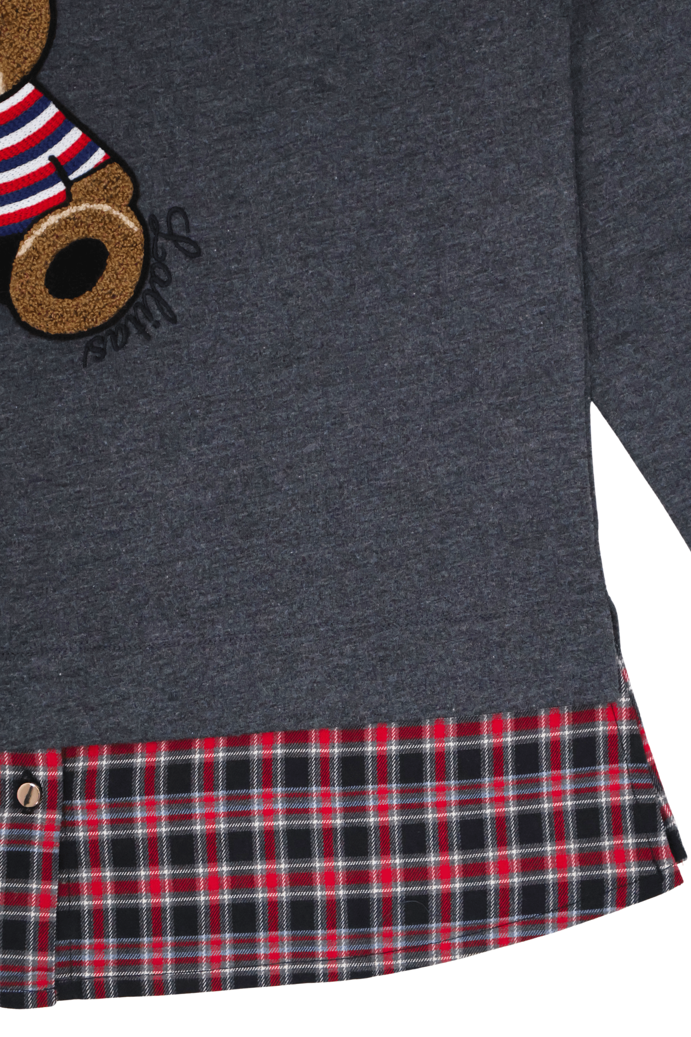 Camiseta gris con cuadro escoces verde y bordado osito Lolitas&L - lolitasyl.com