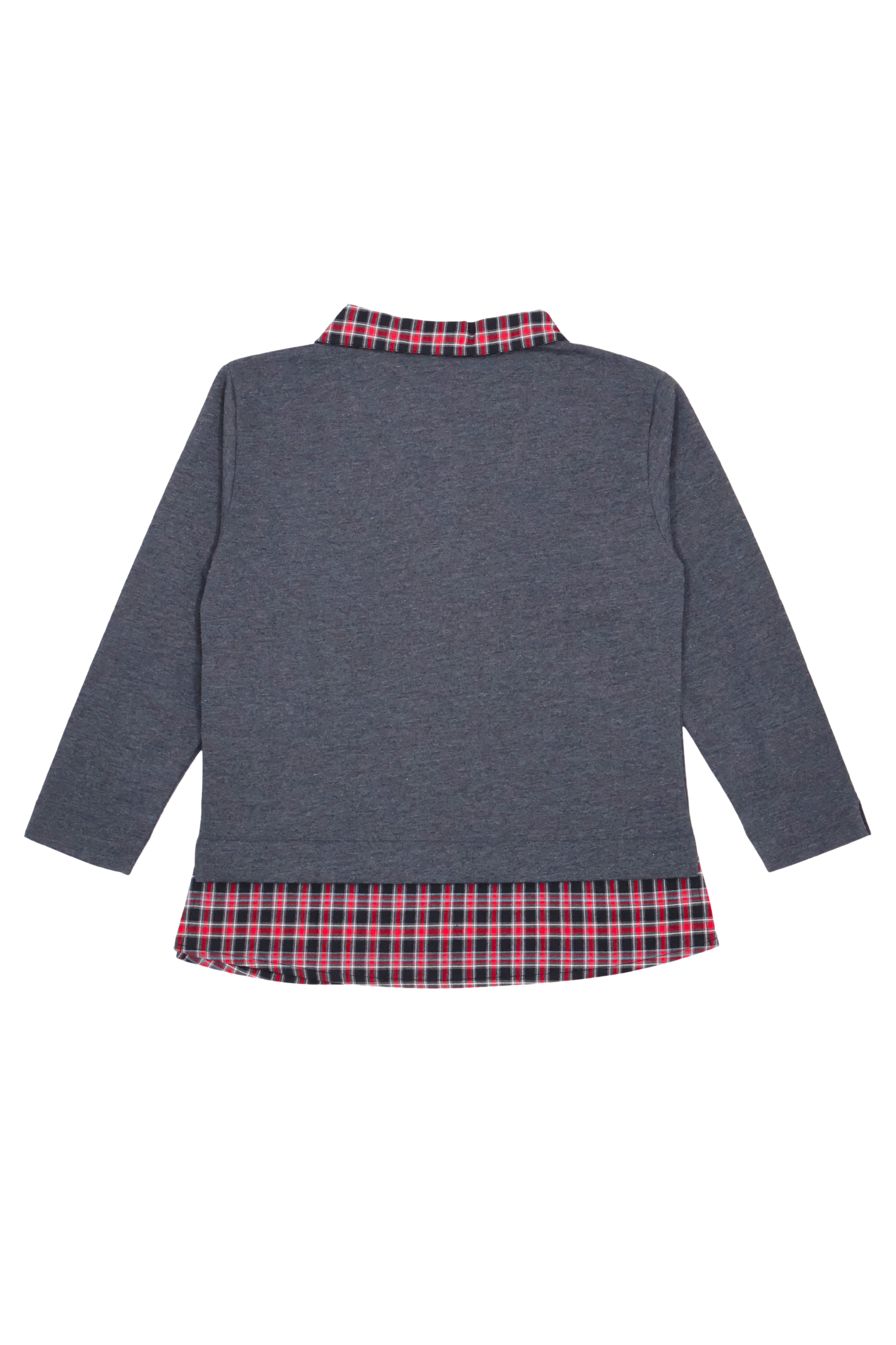 Camiseta gris con cuadro escoces verde y bordado osito Lolitas&L - lolitasyl.com