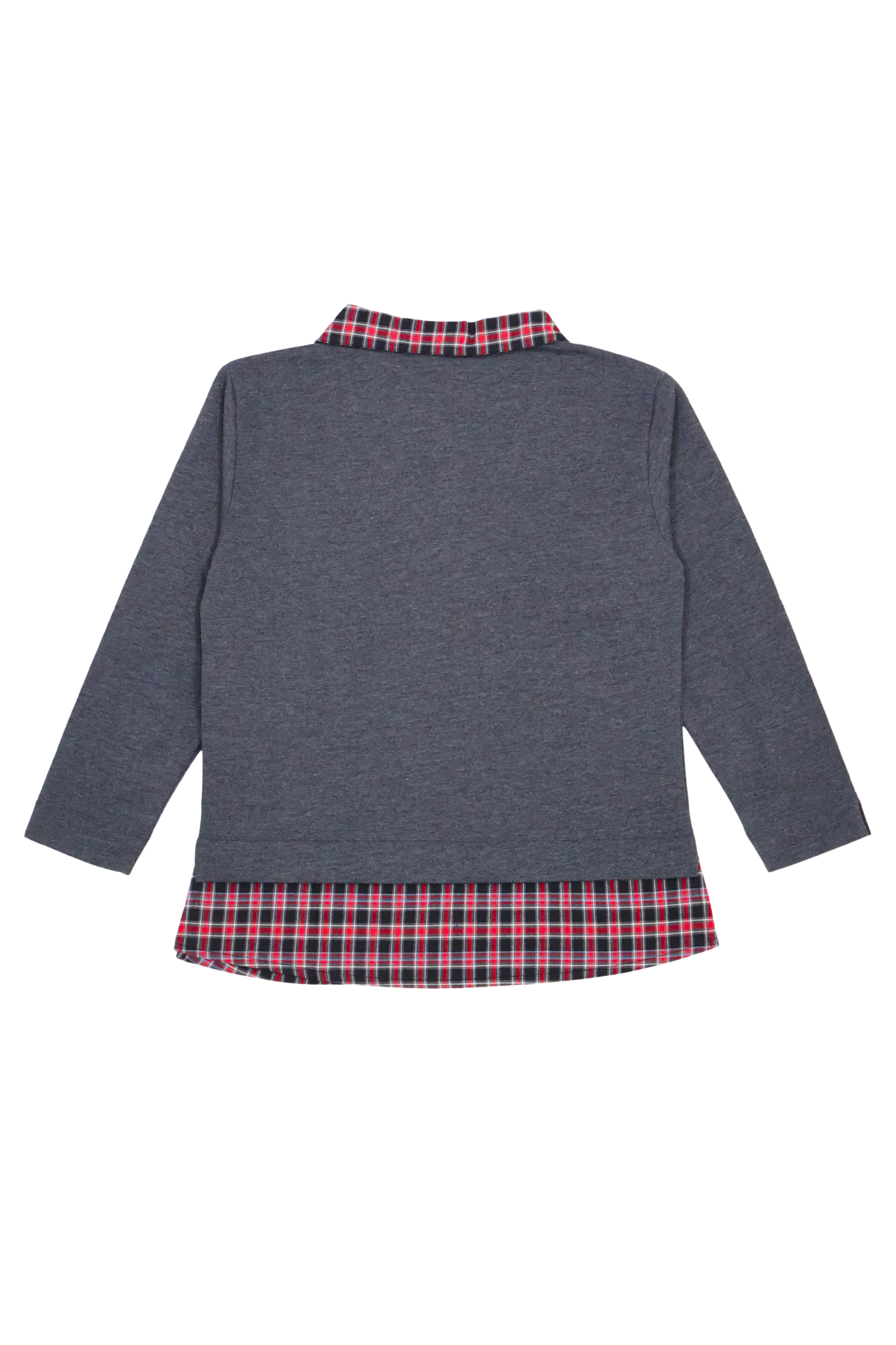 Camiseta gris con cuadro escoces verde y bordado osito Lolitas&L