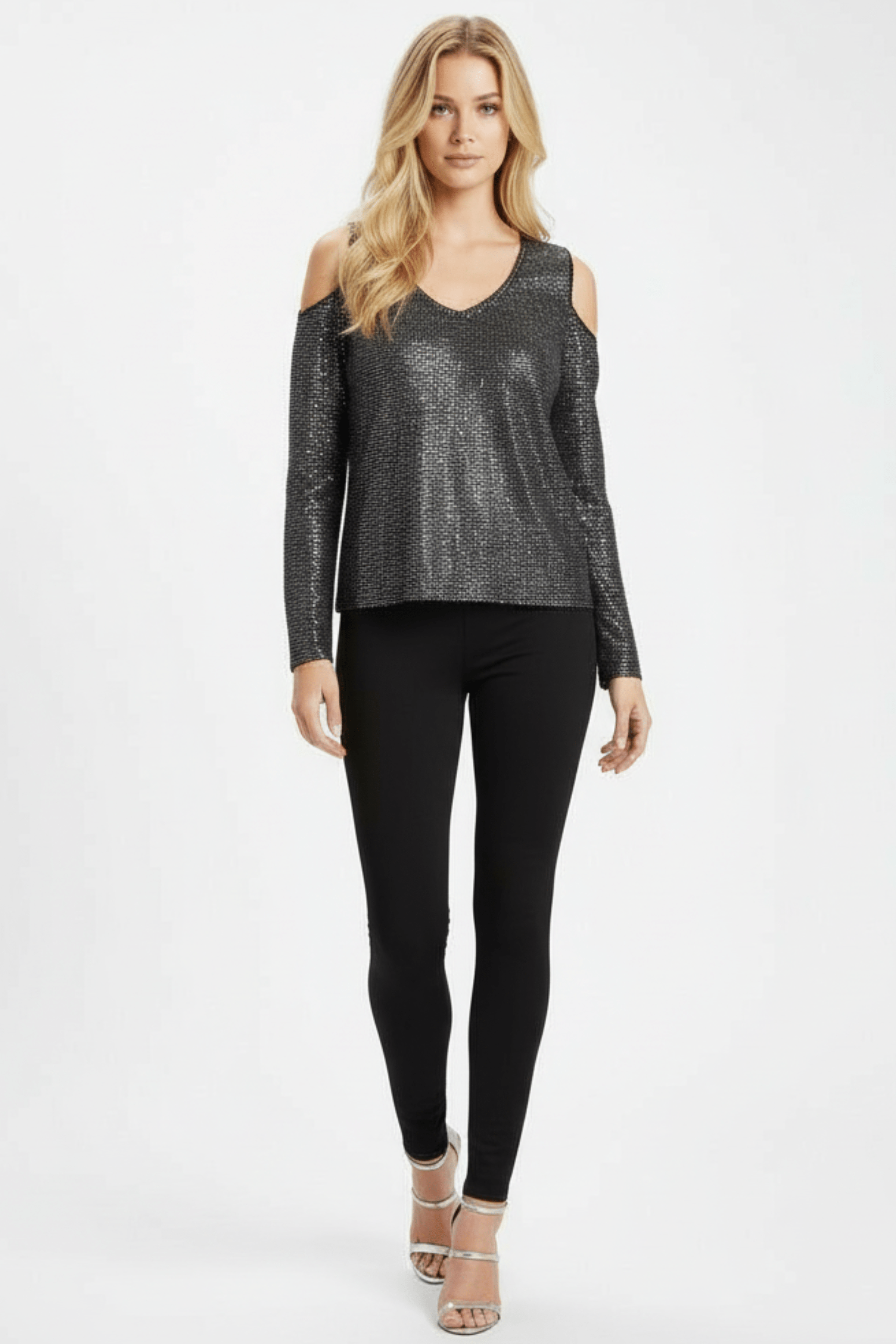 Camiseta gris estampado brillo hombro descubierto LolitasyL - lolitasyl.com