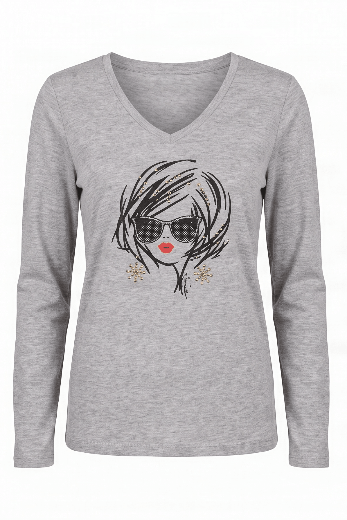 Camiseta gris estampado cara con gafas manga larga Lolitas&L - lolitasyl.com