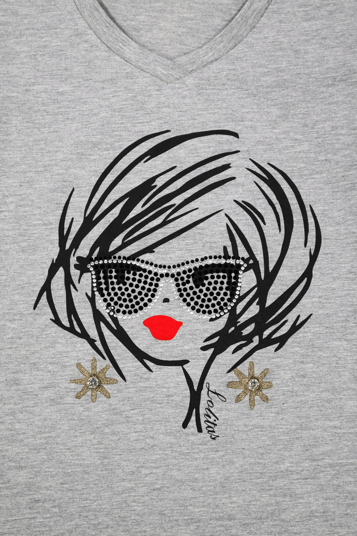 Camiseta gris estampado cara con gafas manga larga Lolitas&L - lolitasyl.com