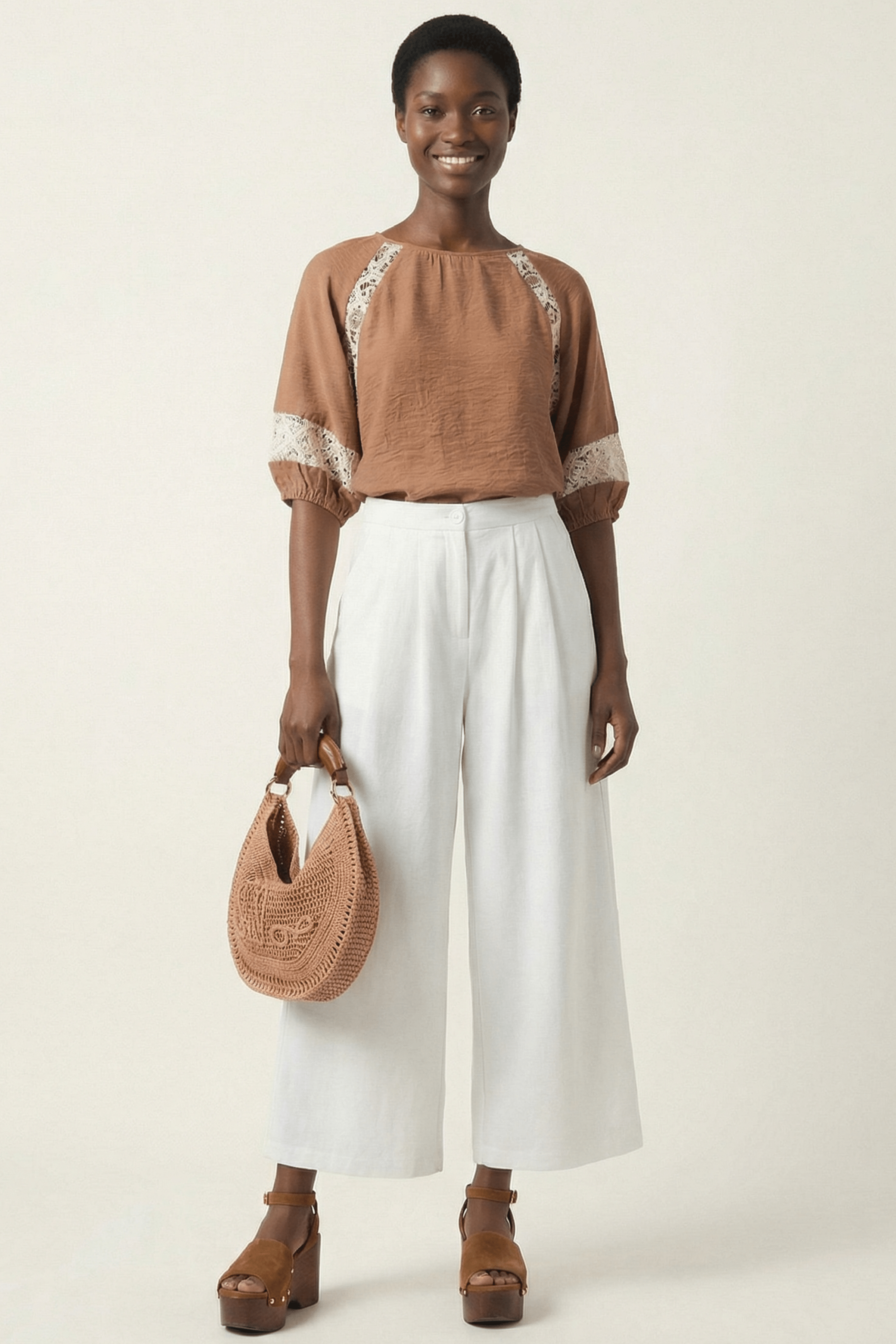 Camiseta marron bordado grogre en contraste Lolitas&L - lolitasyl.com