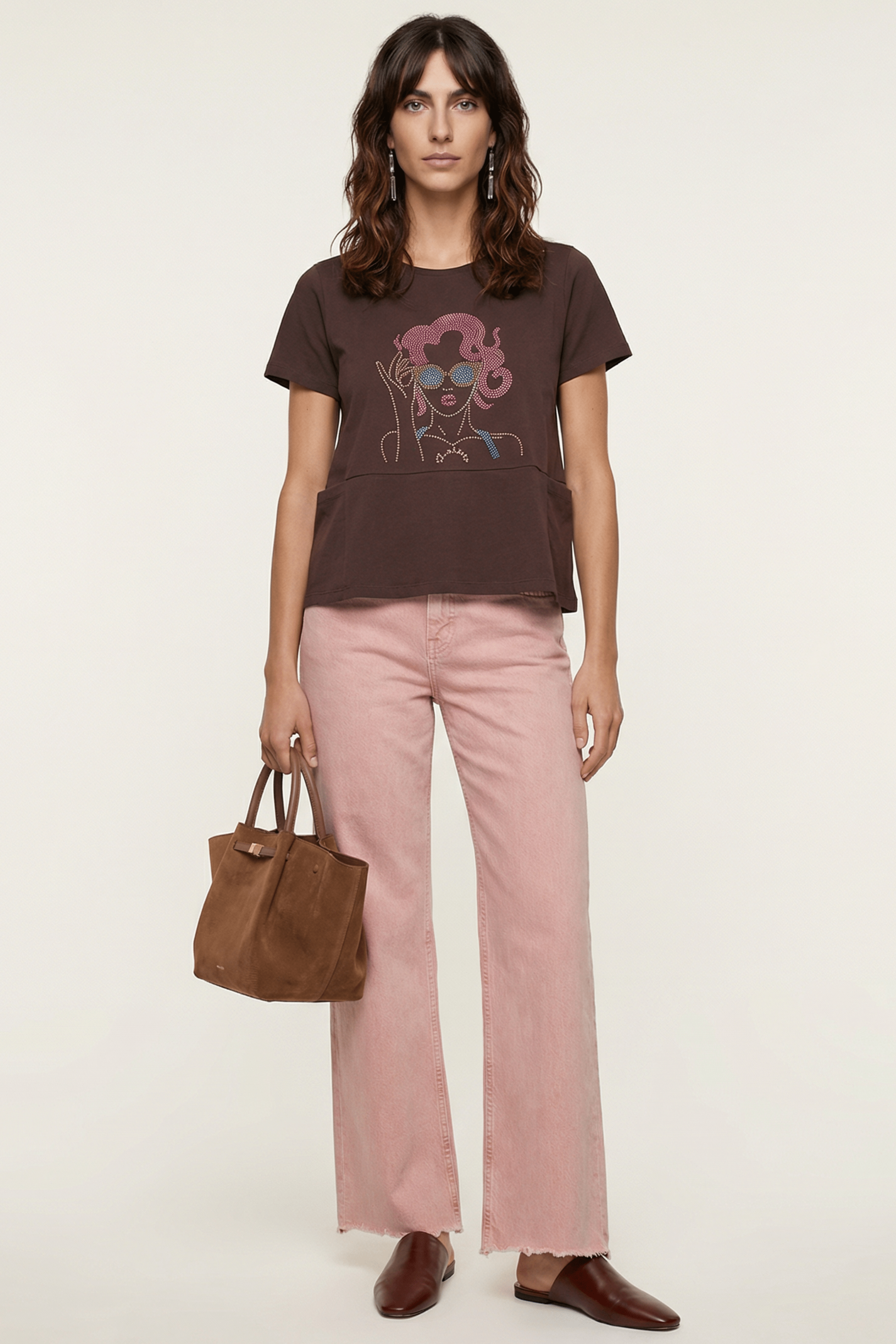 Camiseta marron con mujer gafas de strass Lolitas&L - lolitasyl.com