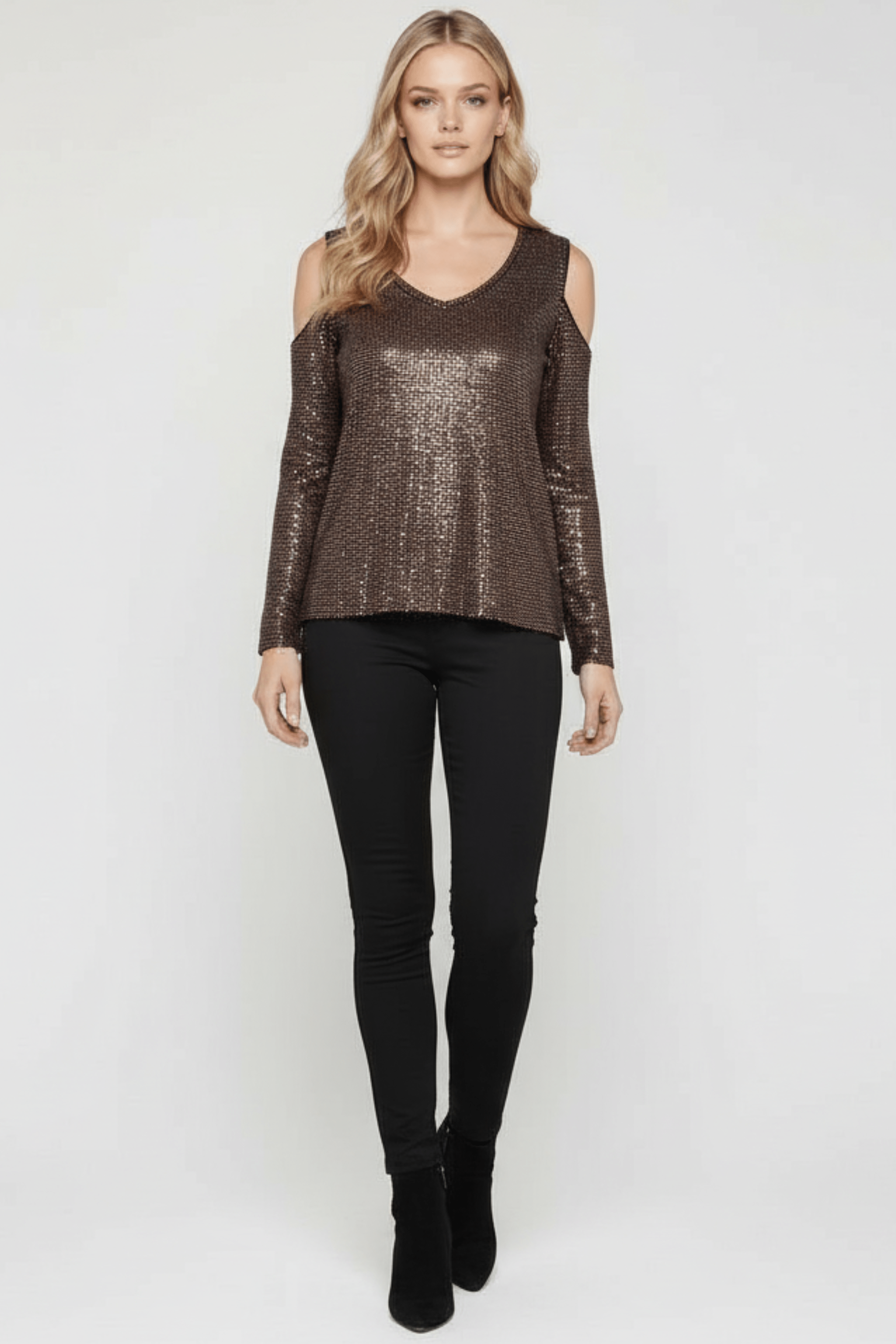 Camiseta marrón estampado brillo hombro descubierto LolitasyL - lolitasyl.com