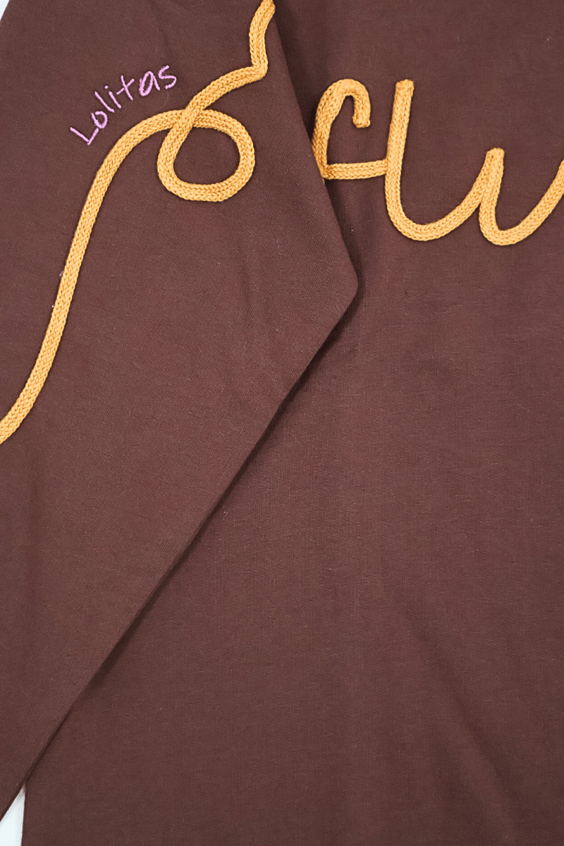 Camiseta marron Preloved bordado fluido Lolitas&L - lolitasyl.com