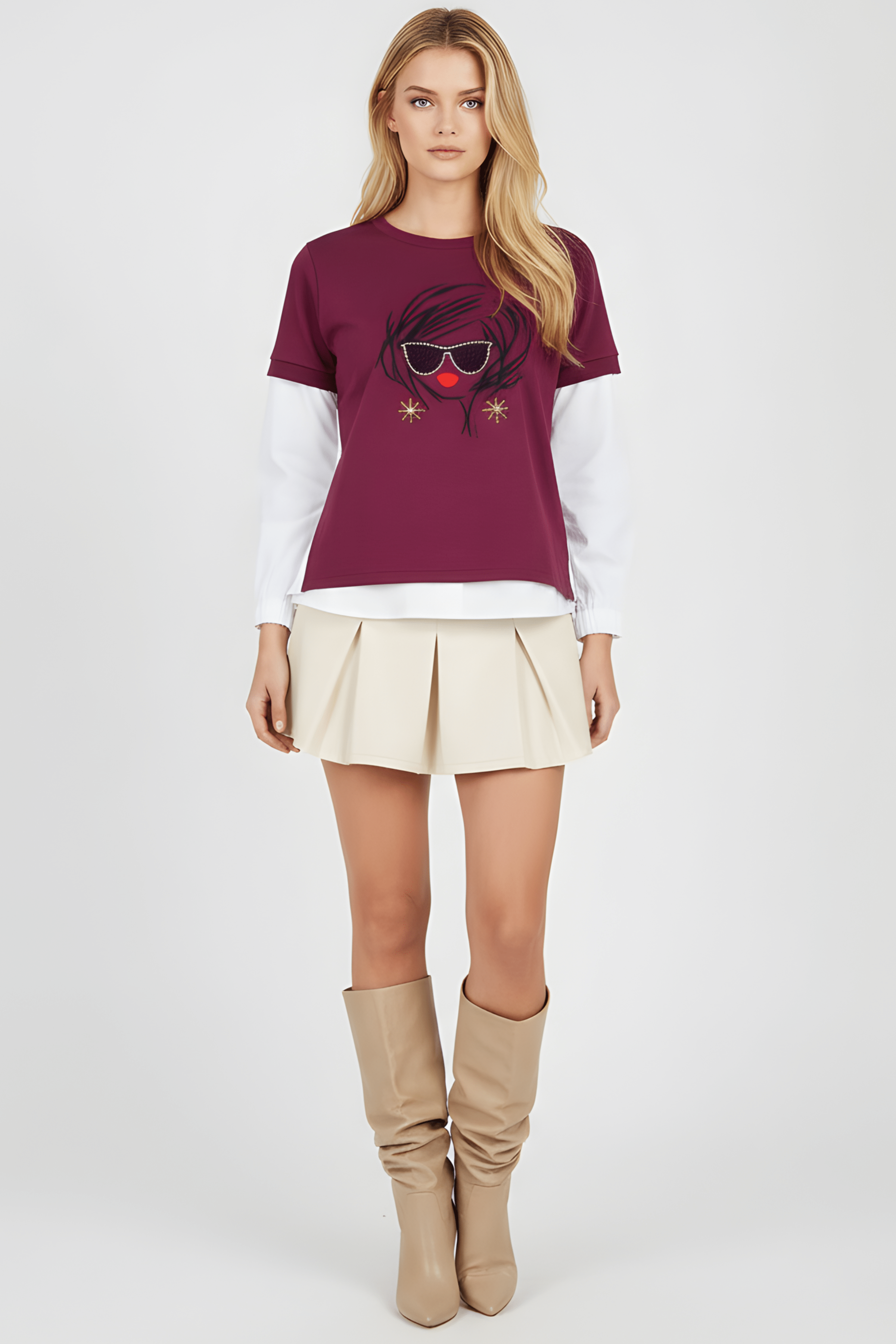 Camiseta morada con mangas camiseras y estampado gafas Lolitas&L - lolitasyl.com