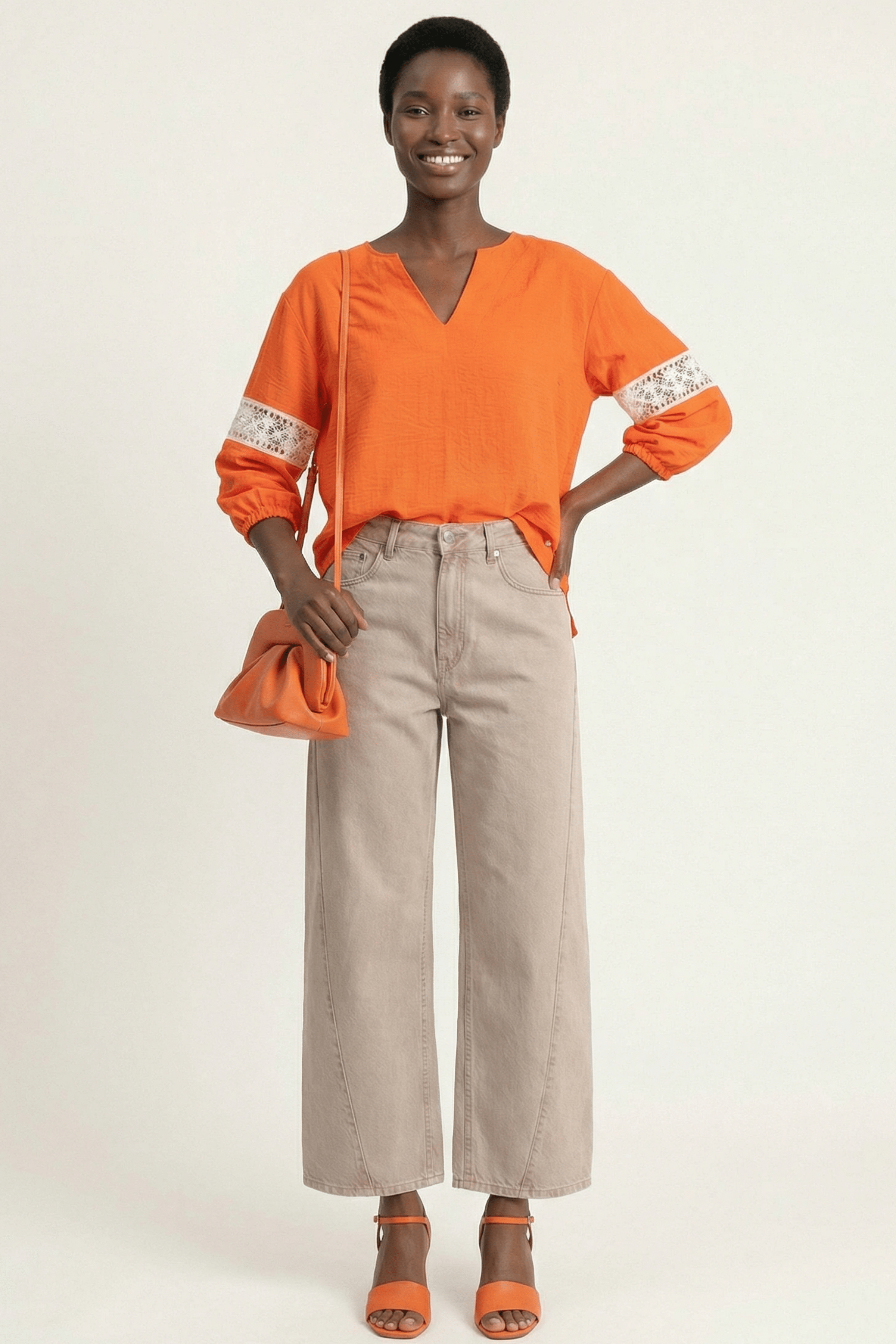 Camiseta naranja manga al codo con bordado ingles LolitasyL - lolitasyl.com