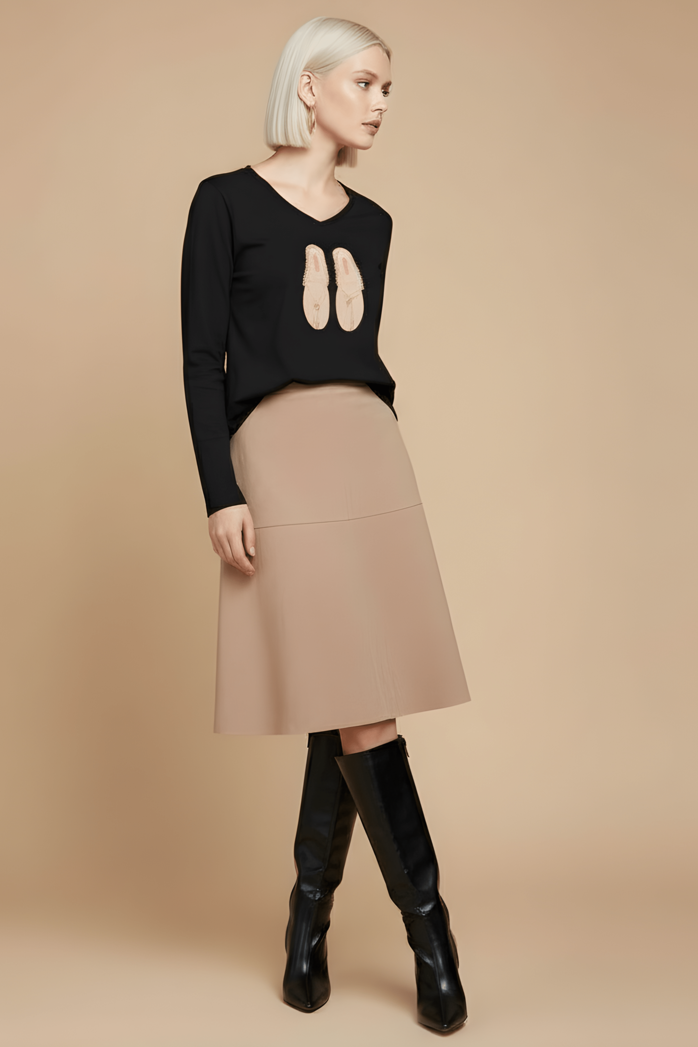 Camiseta negra bordado sandalias cuero manga larga Lolitas&L - lolitasyl.com